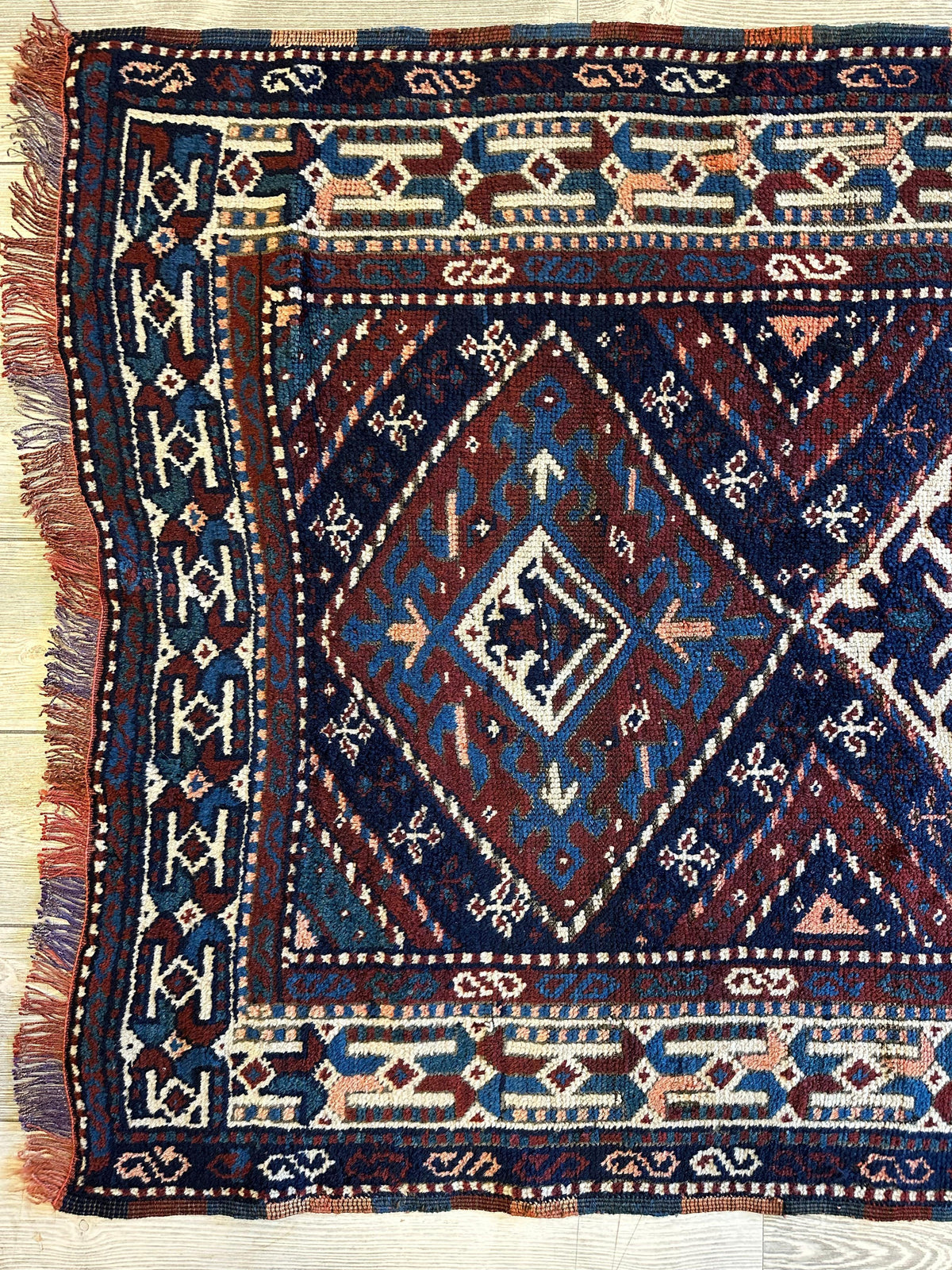 Antique Persian Kurdish Rug 3'6" x 6'3", Hand-Knotted Wool, 1920s, view 4