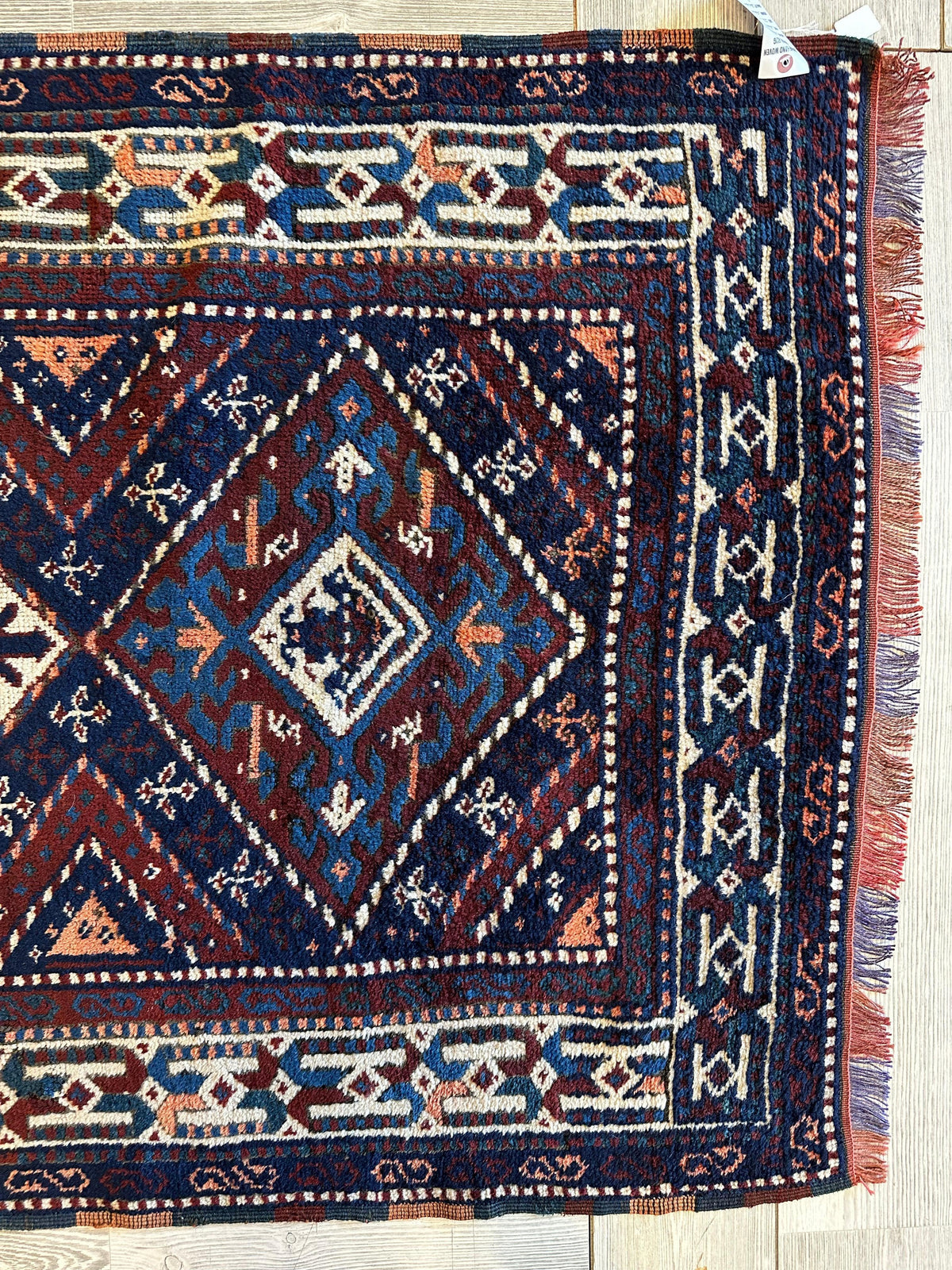 Antique Persian Kurdish Rug 3'6" x 6'3", Hand-Knotted Wool, 1920s, view 5
