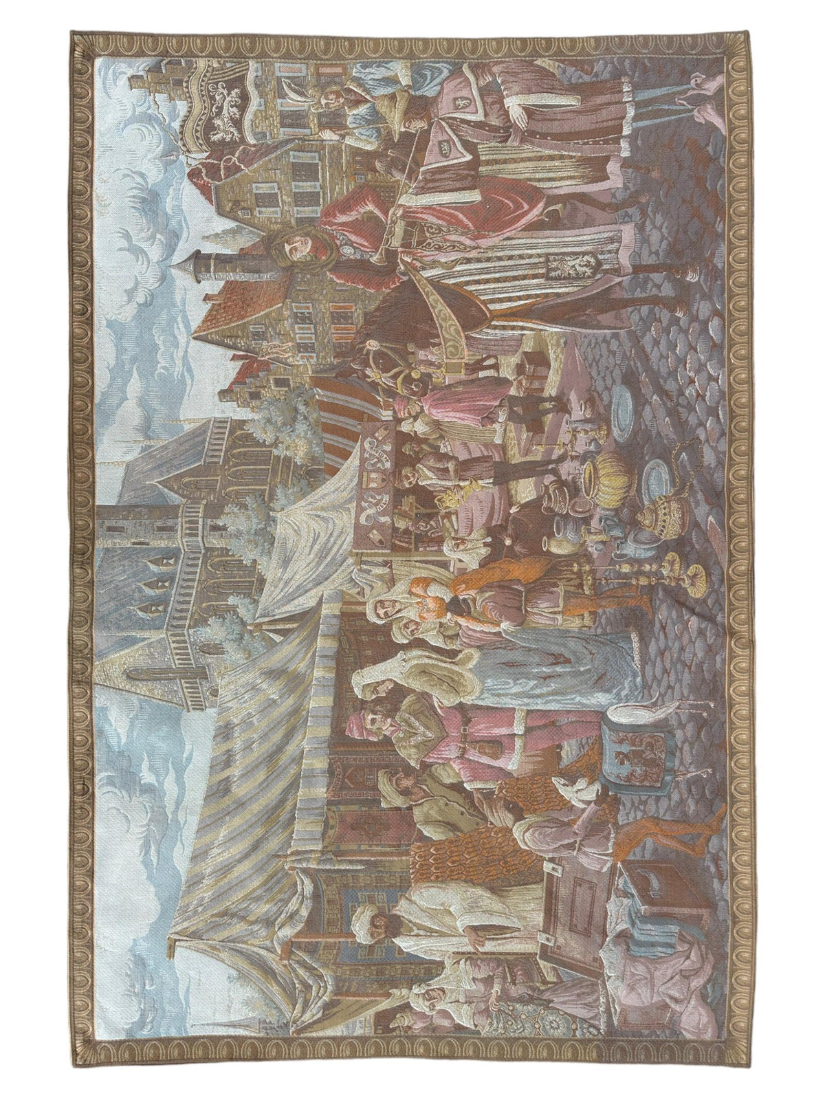 Vintage Belgian Tapestry 4'1" x 6'4", Hand-Woven Wool, 1990s, view 3