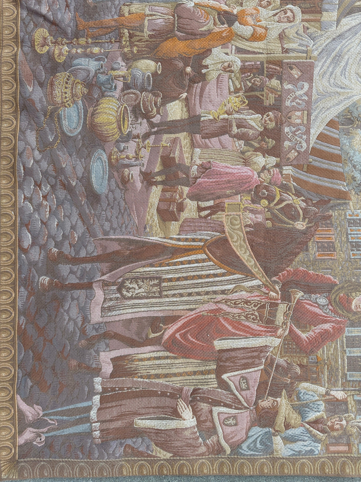 Vintage Belgian Tapestry 4'1" x 6'4", Hand-Woven Wool, 1990s, view 4