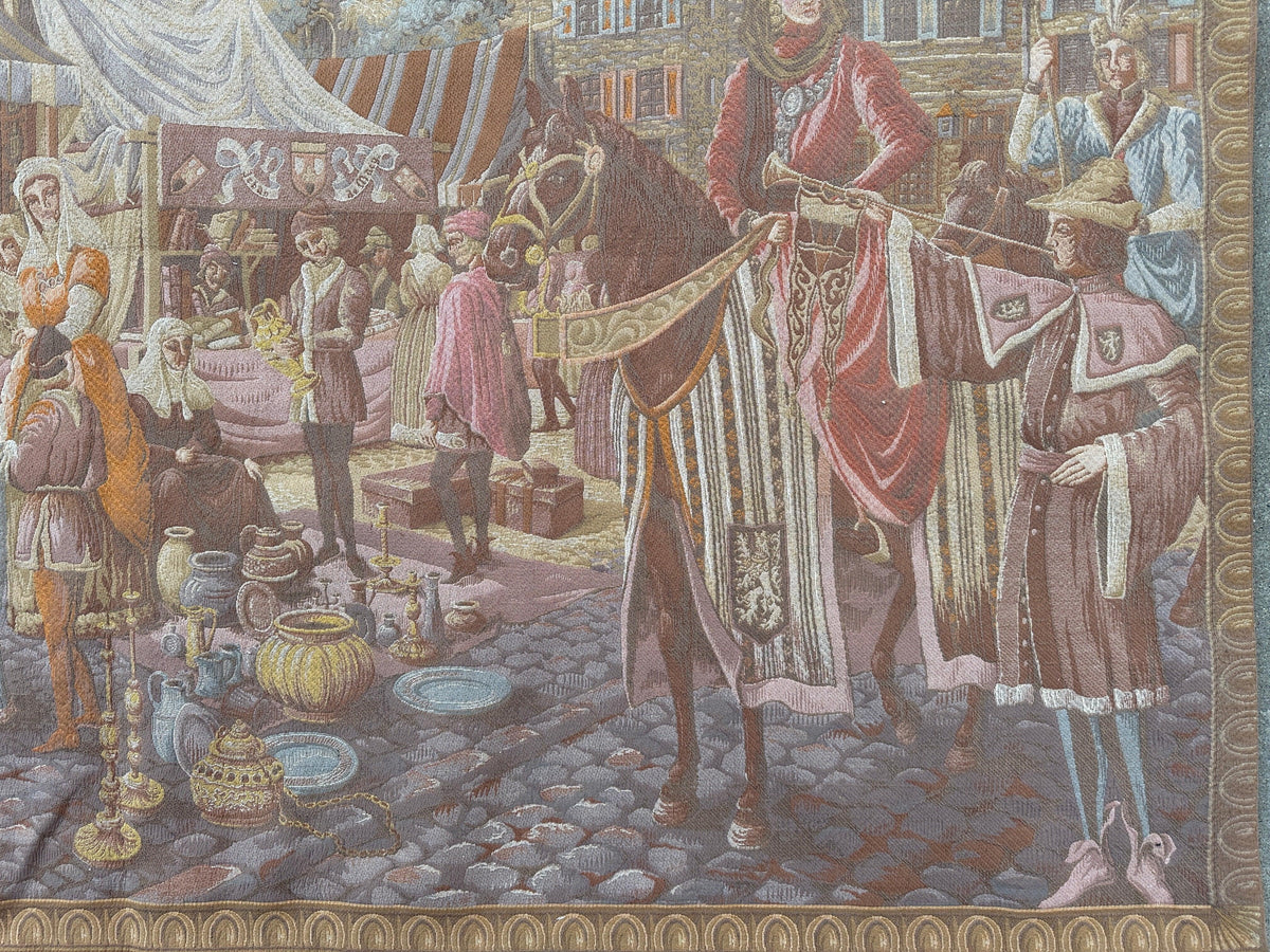 Vintage Belgian Tapestry 4'1" x 6'4", Hand-Woven Wool, 1990s, view 6