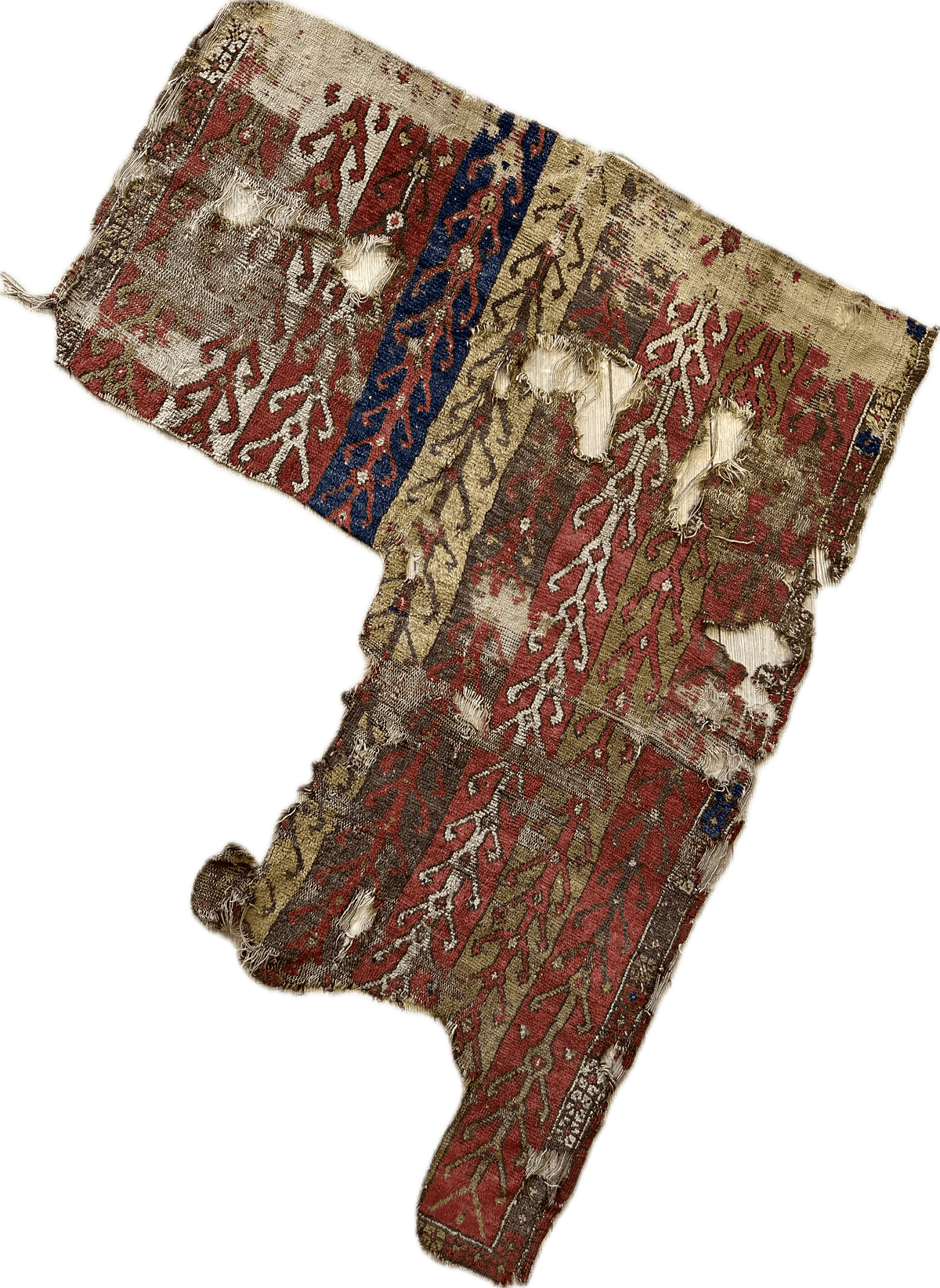 Anatolian Tribal Rug Fragment, 19th Century Wool Textile Art 70" x 52"