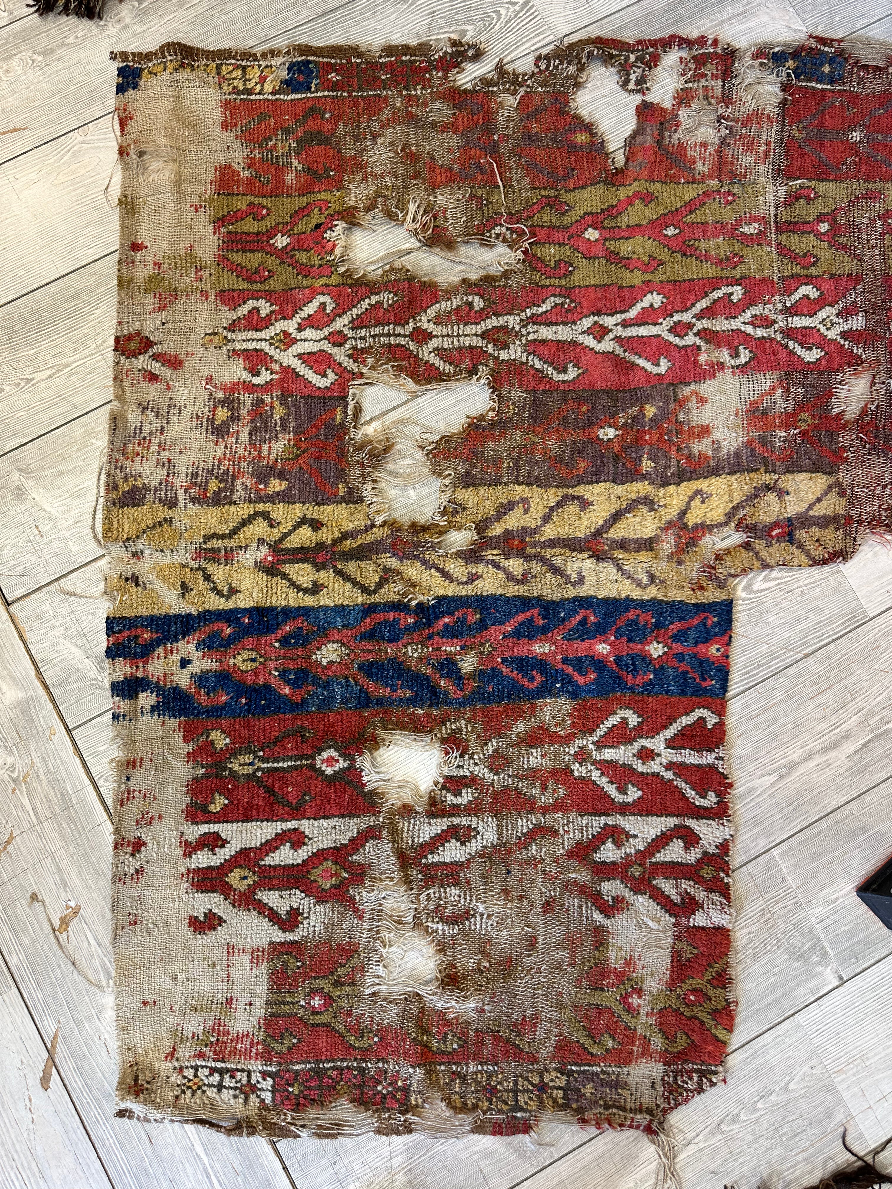 Anatolian Tribal Rug Fragment, 19th Century Wool Textile Art 70" x 52", view 2