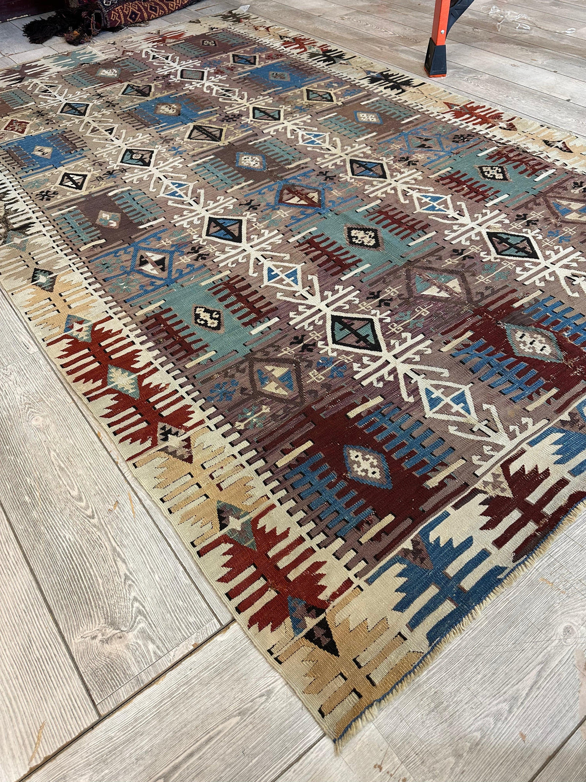 Antique Turkish Reyhanli Kilim 5' x 8'3", Hand-Woven Wool, Red, view 11