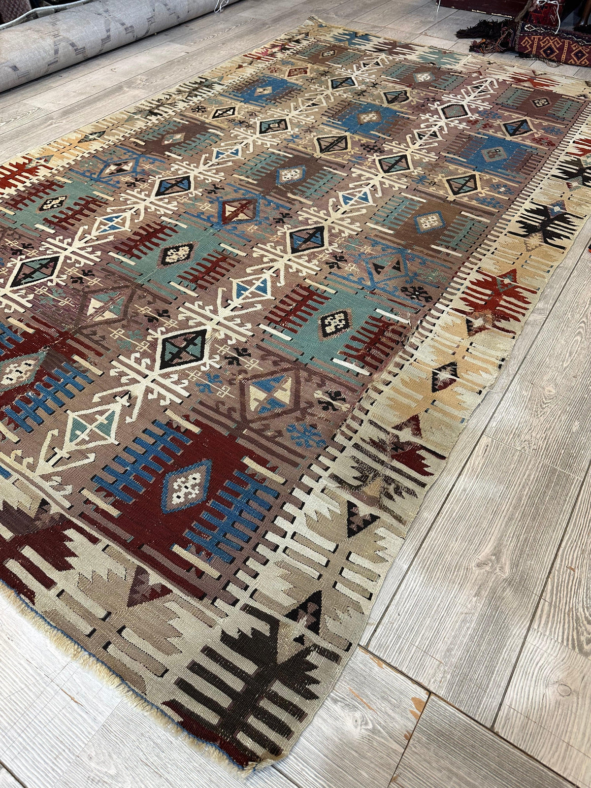 Antique Turkish Reyhanli Kilim 5' x 8'3", Hand-Woven Wool, Red, view 15