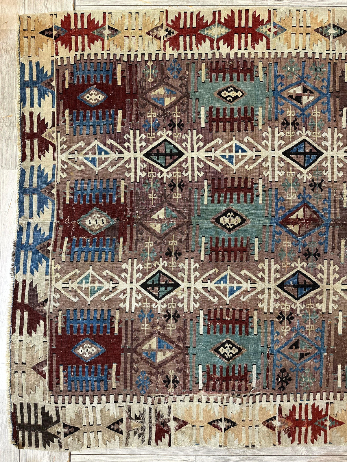 Antique Turkish Reyhanli Kilim 5' x 8'3", Hand-Woven Wool, Red, view 18