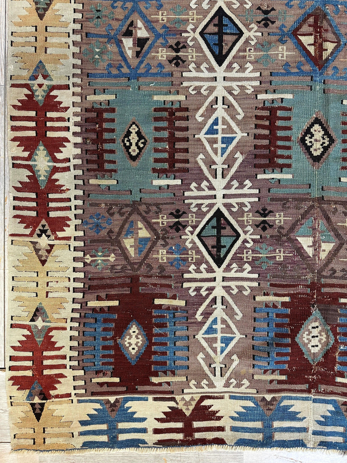 Antique Turkish Reyhanli Kilim 5' x 8'3", Hand-Woven Wool, Red, view 2