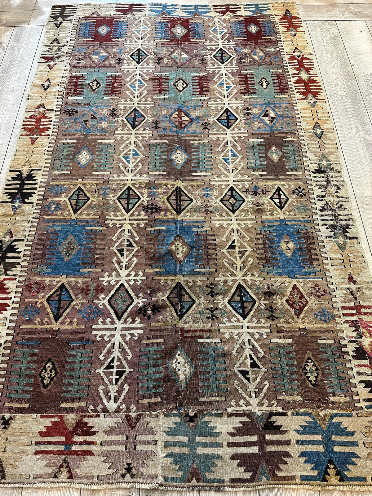 Antique Turkish Reyhanli Kilim 5' x 8'3", Hand-Woven Wool, Red, view 7