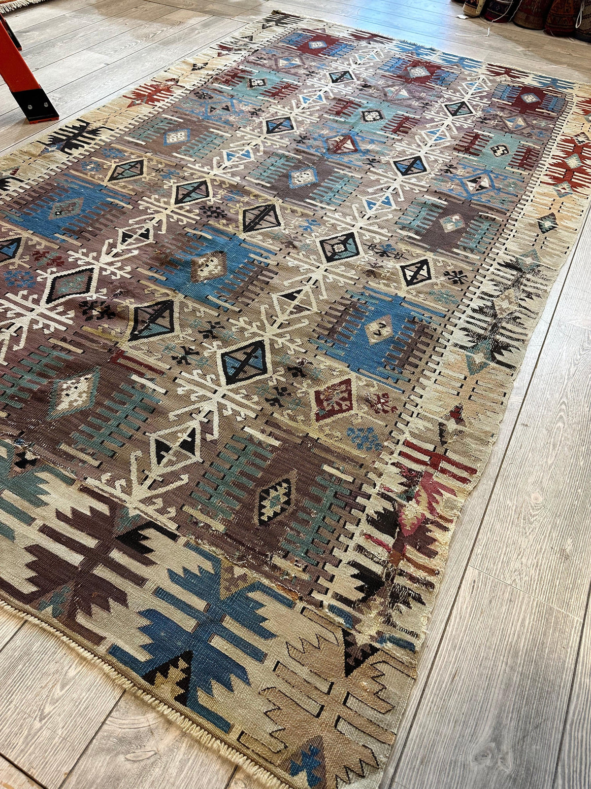 Antique Turkish Reyhanli Kilim 5' x 8'3", Hand-Woven Wool, Red, view 8