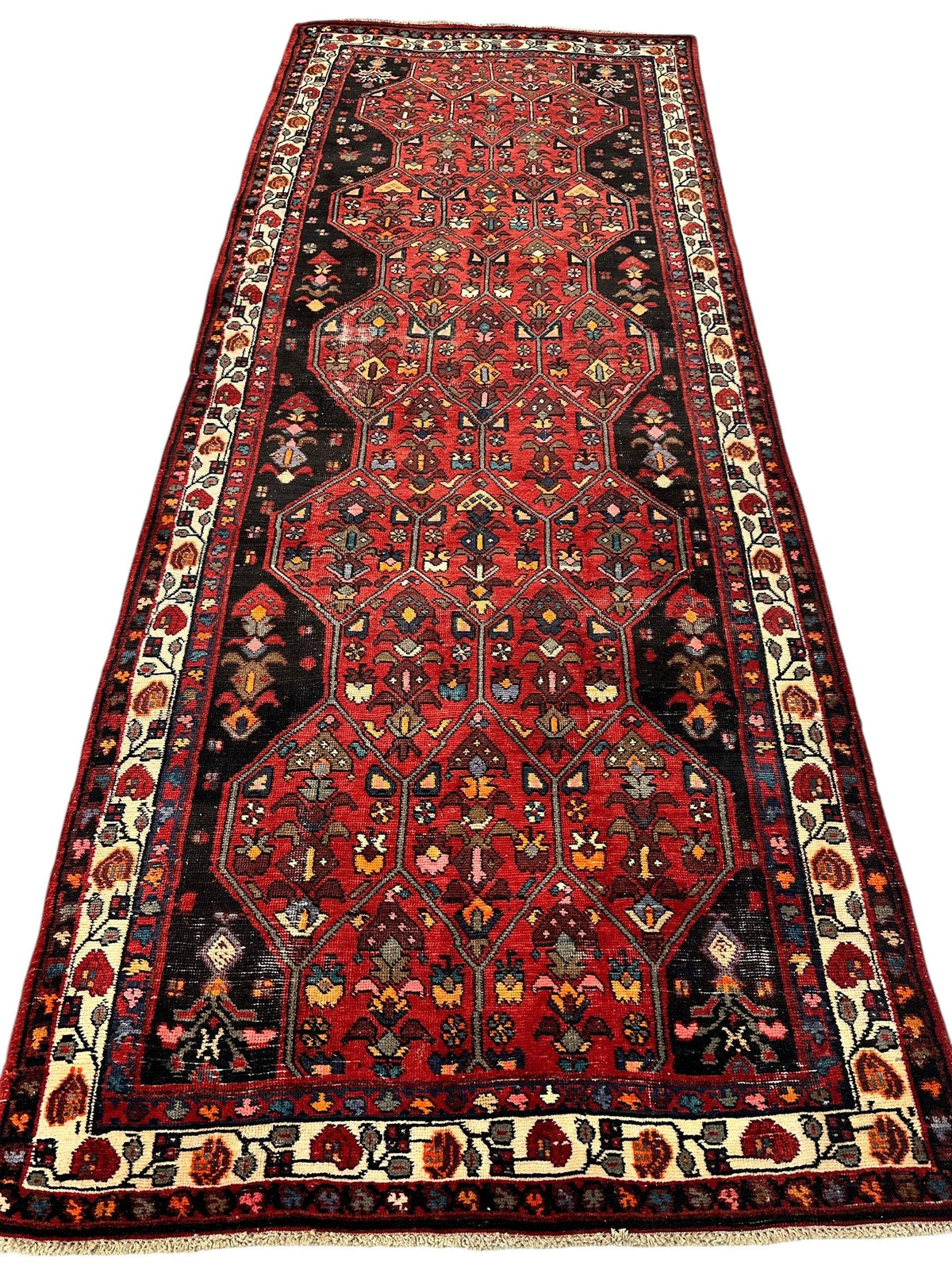 Vintage Persian Hamadan Runner 4'2" x 10'5", Hand-Knotted Wool, 1950s, view 2