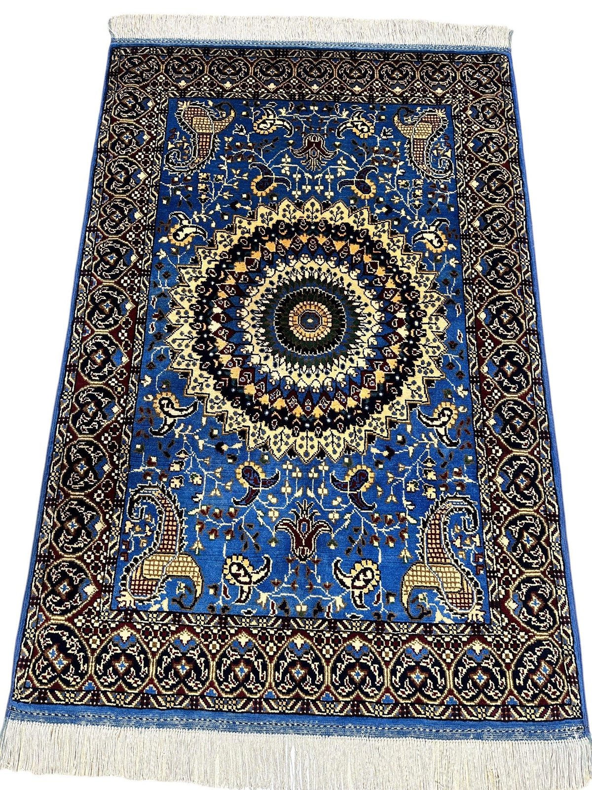 Afghan Rug 3x5, Blue, Navy & Ivory, Hand-Knotted Wool, view 4