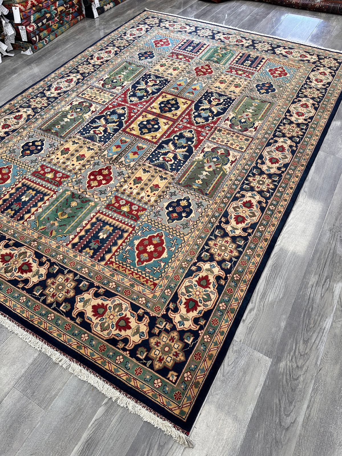 Afghan Bakhtiari Rug 7x10, Navy, Beige & Light Blue, Hand-Knotted Wool, view 4