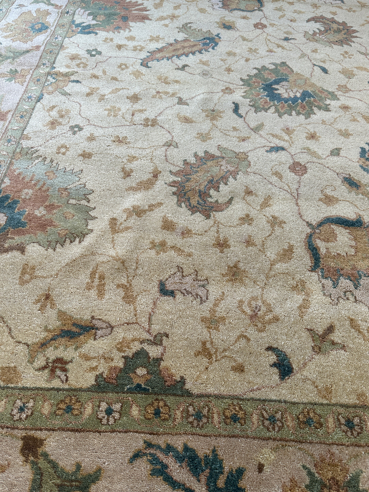 Indian Oushak Rug 7'9" x 9'9", Hand-Knotted Wool, Ivory & Beige, view 4