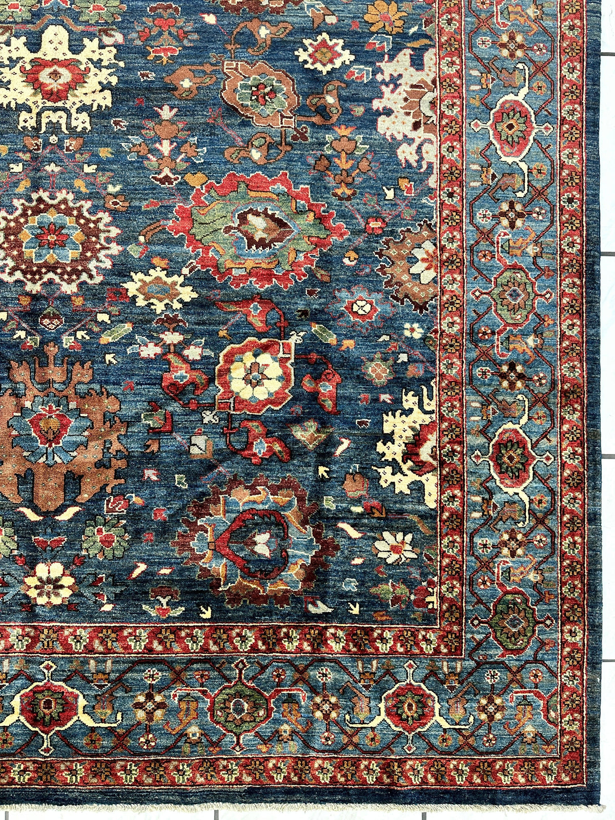 Afghan Serapi Rug 8' x 10', Hand-Knotted Wool, Blue, Gold & Ivory, view 11