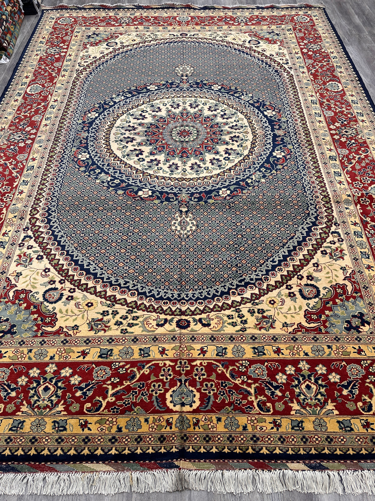 Afghan Tabriz Rug 8x12, Gray, Red & Ivory, Hand-Knotted Wool, view 8