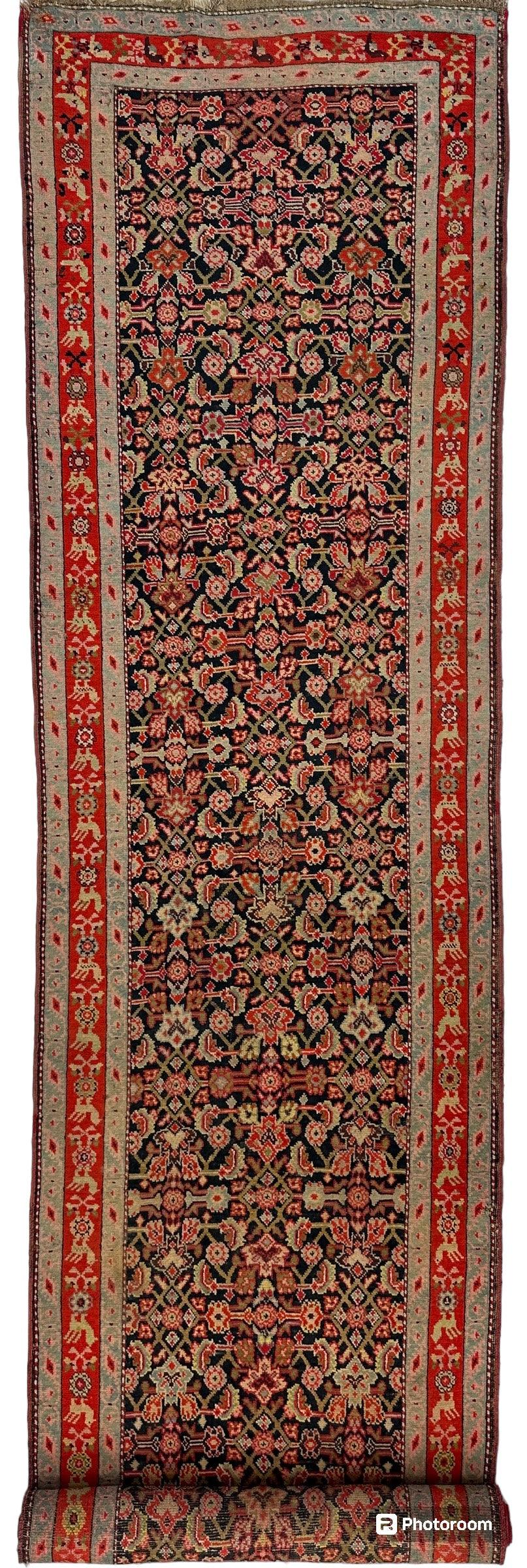 Antique Caucasian Karabakh Runner 3'4" x 17', Hand-Knotted Wool, 1930s, view 2