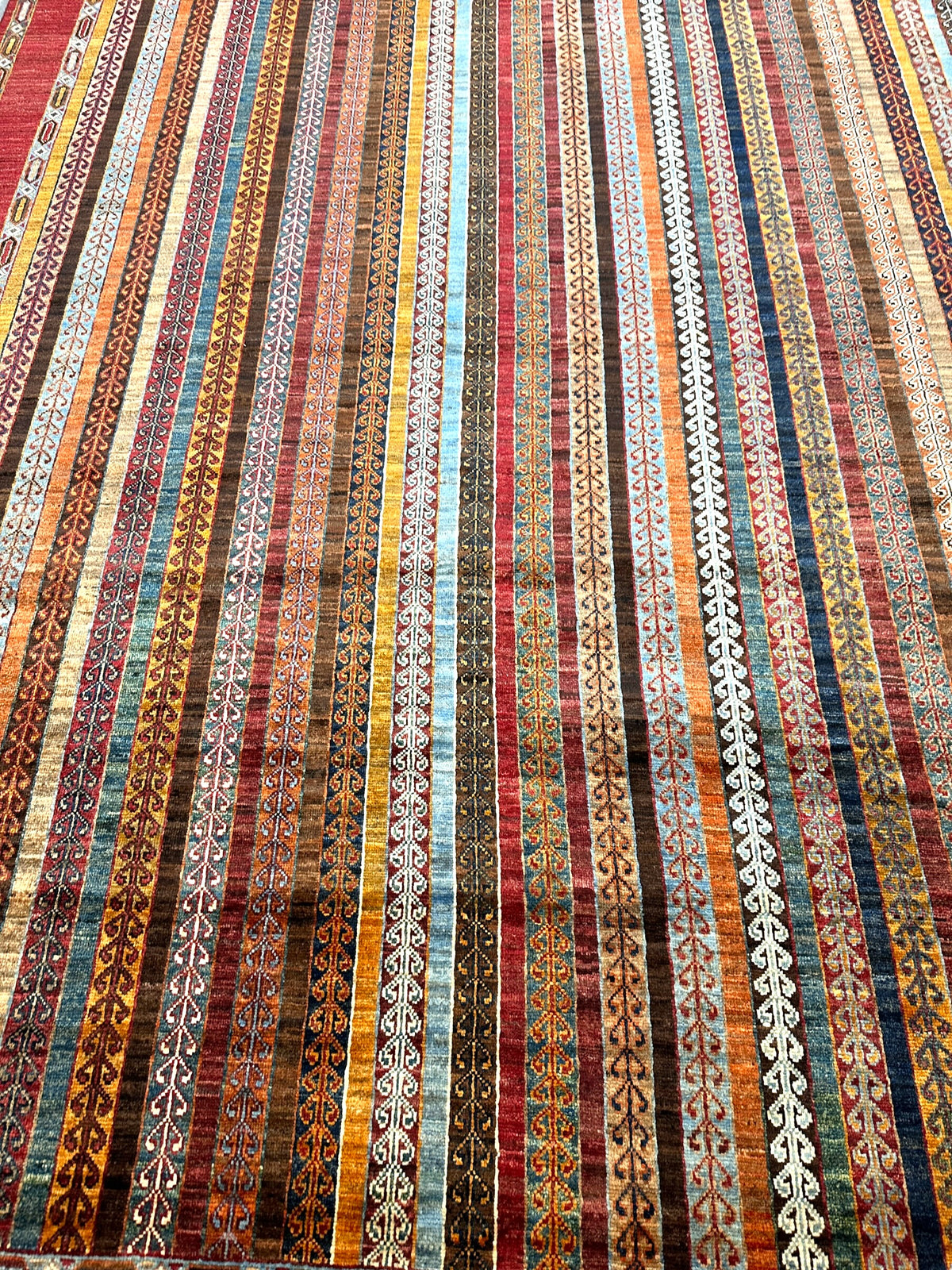 Afghan Khorjin Rug 7'1" x 10'2", Hand-Knotted Wool, Red, Blue & Orange, view 3