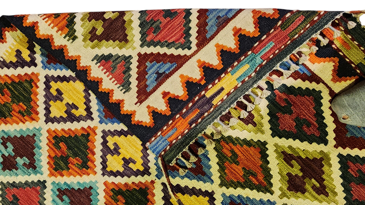 Afghan Kilim Rug 6x8, Ivory, Rust & Brown, Hand-Woven Wool Flatweave, view 3