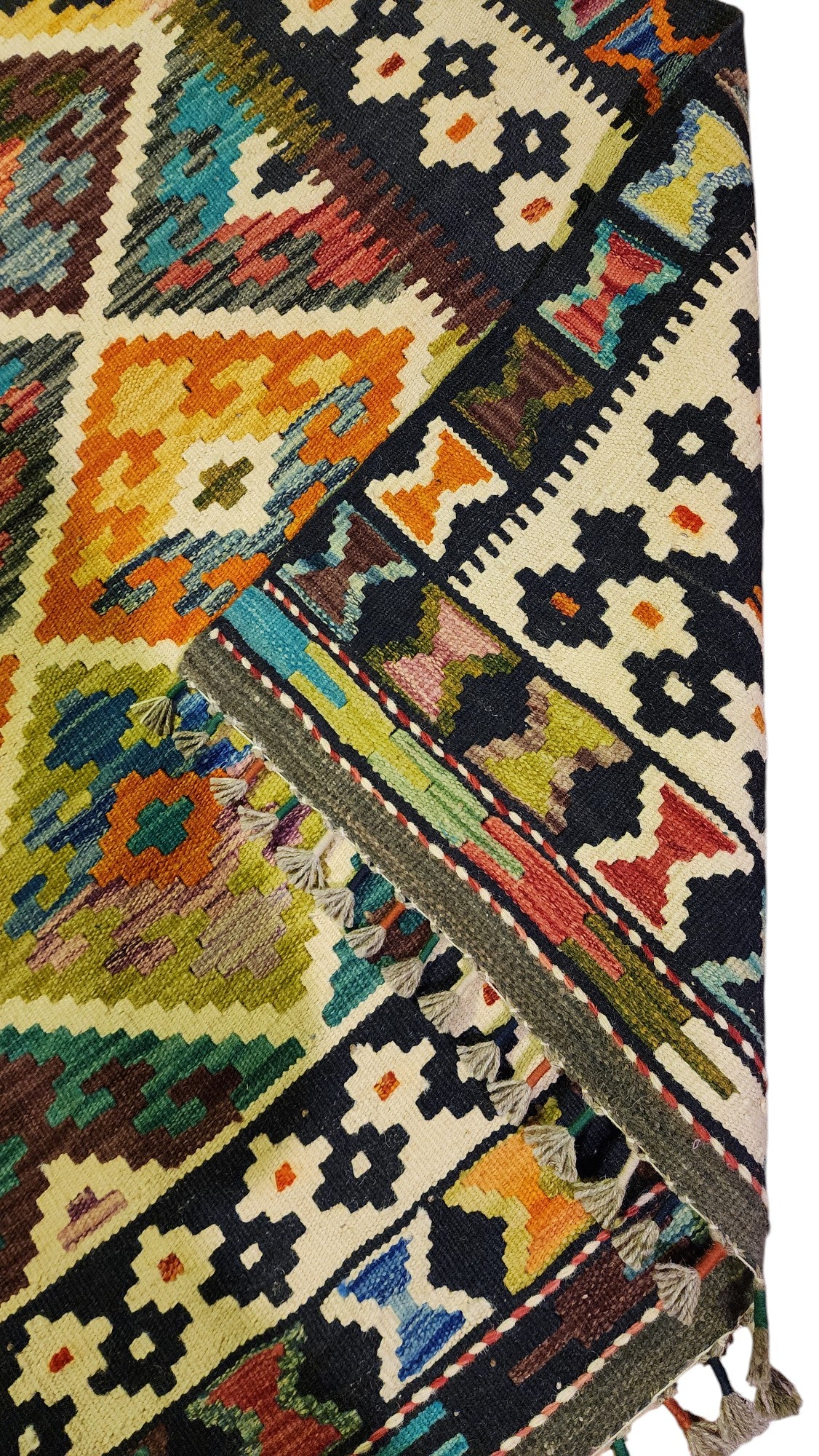 Afghan Kilim Rug 6x8, Beige, Orange & Ivory, Hand-Woven Wool Flatweave, view 3