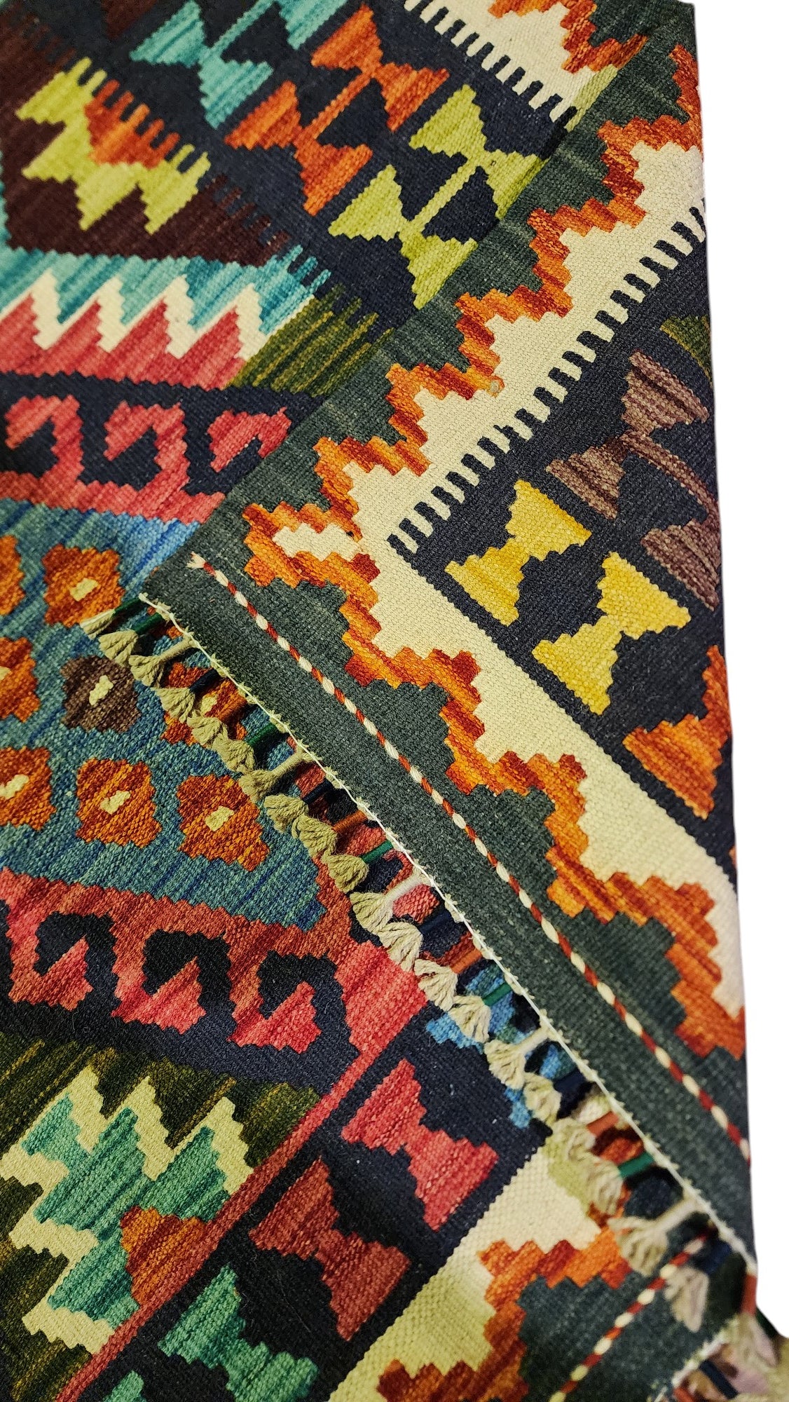 Afghan Kilim Rug 6x8, Black, Rust & Pink, Hand-Woven Wool Flatweave, view 3