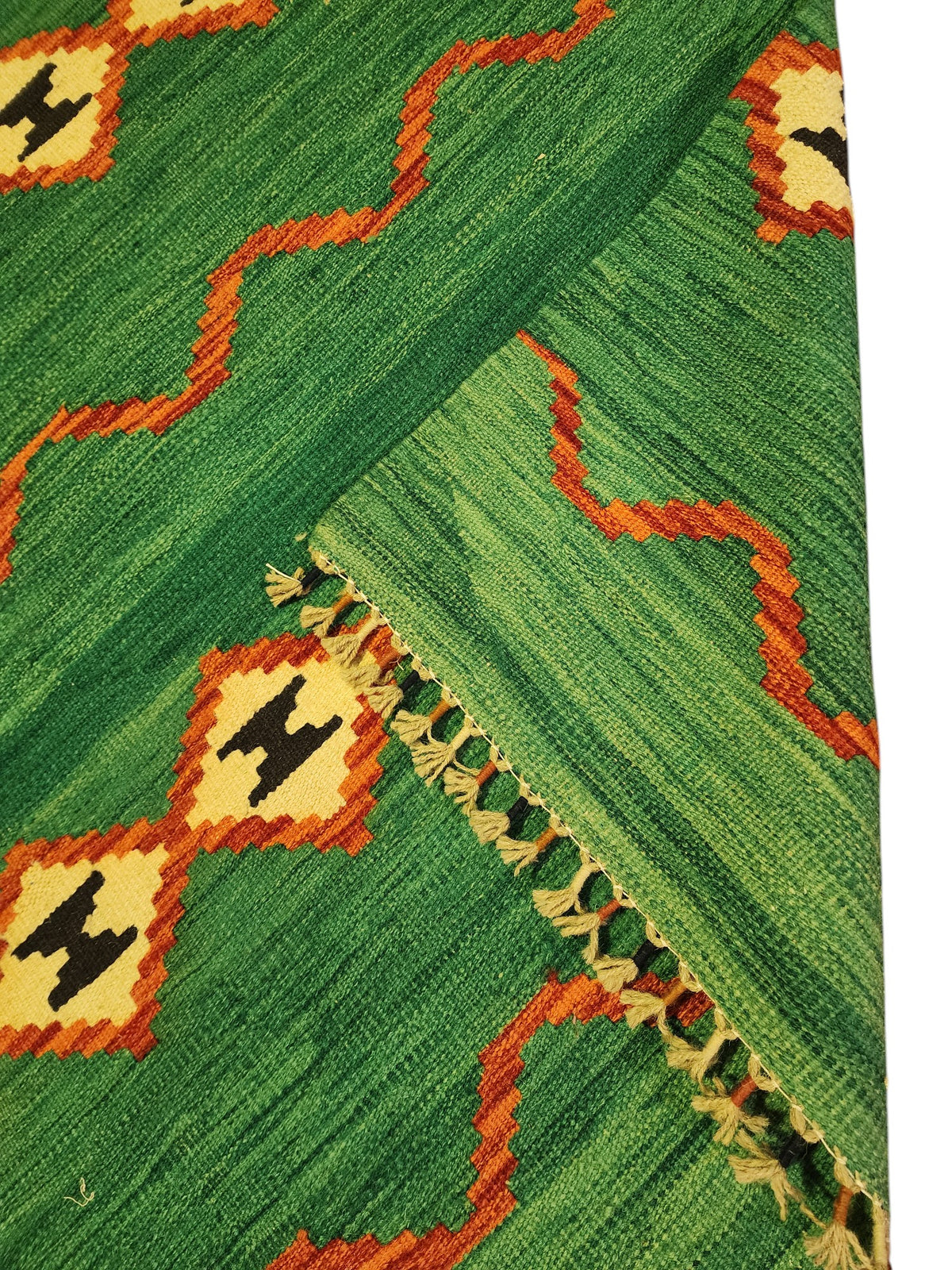 Afghan Kilim Rug 4x6, Teal, Green & Ivory, Hand-Woven Wool Flatweave, view 3