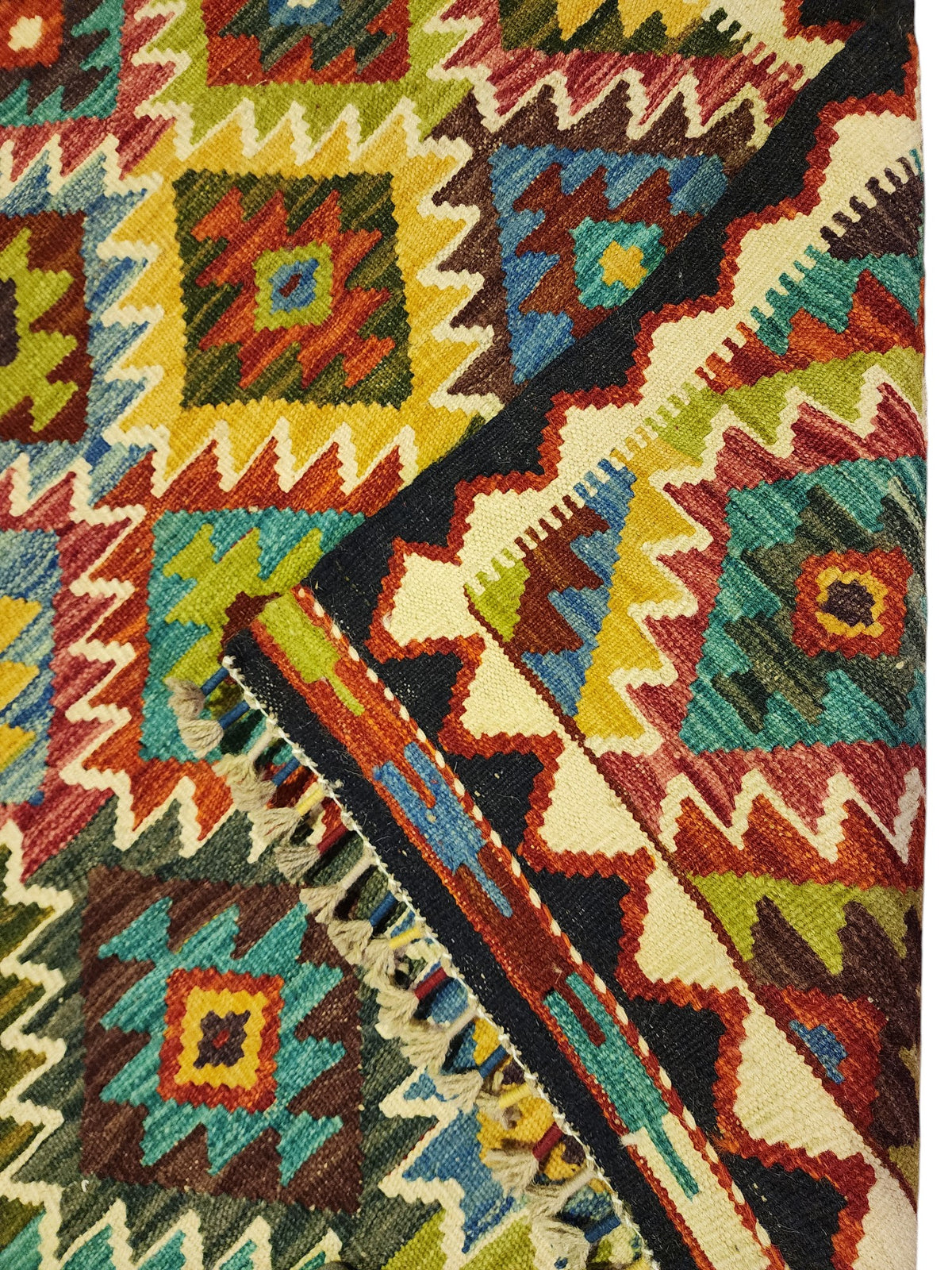 Afghan Kilim Rug 4x5, Navy, Rust & Gold, Hand-Woven Wool Flatweave, view 3