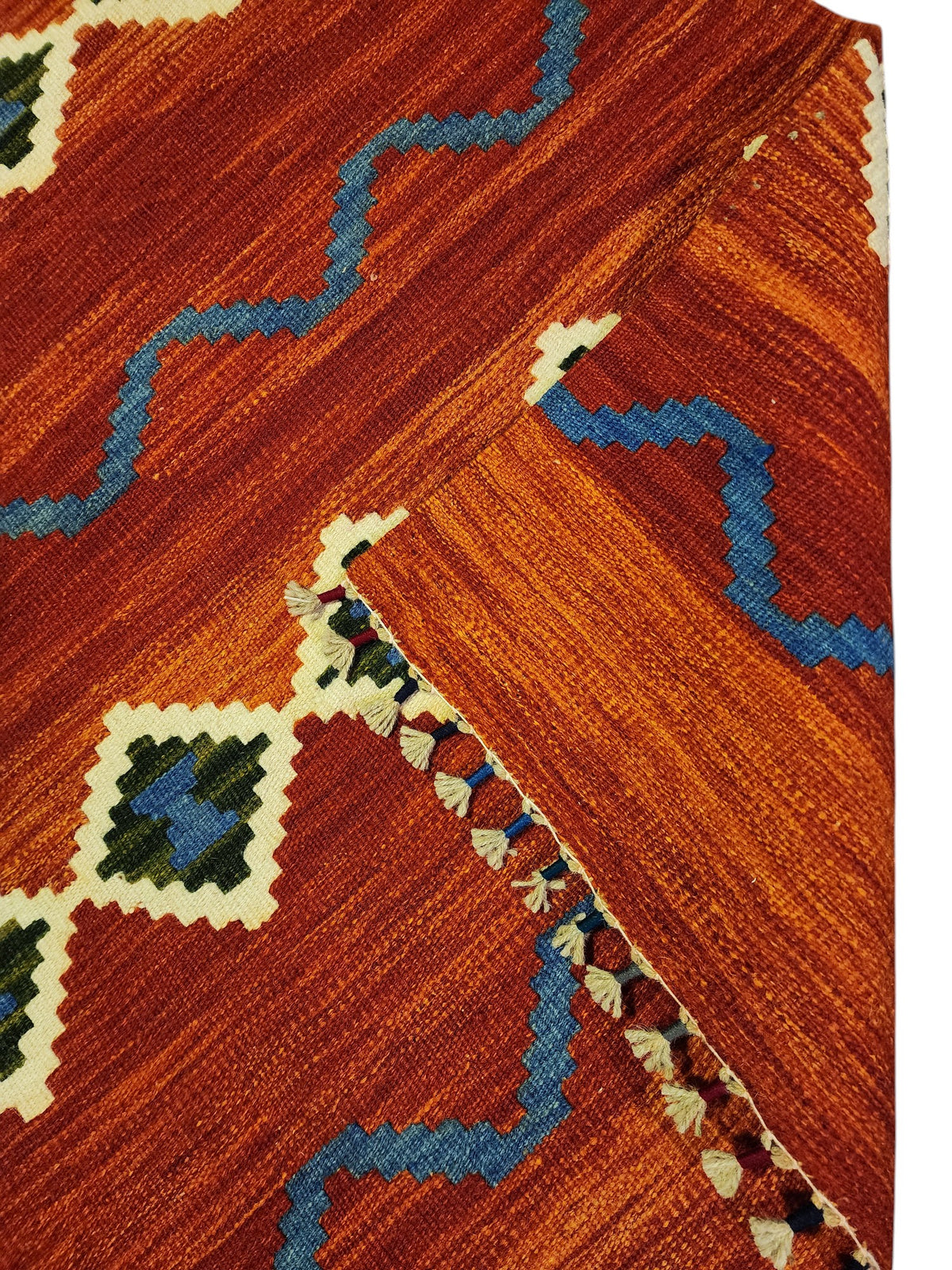 Afghan Kilim Rug 4x6, Rust, Ivory & Blue, Hand-Woven Wool Flatweave, view 3