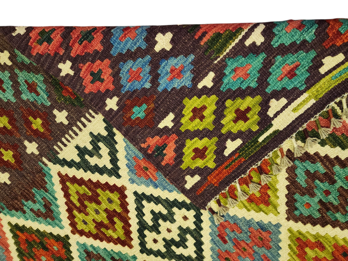 Afghan Kilim Rug 4x6, Brown, Ivory & Rust, Hand-Woven Wool Flatweave, view 3