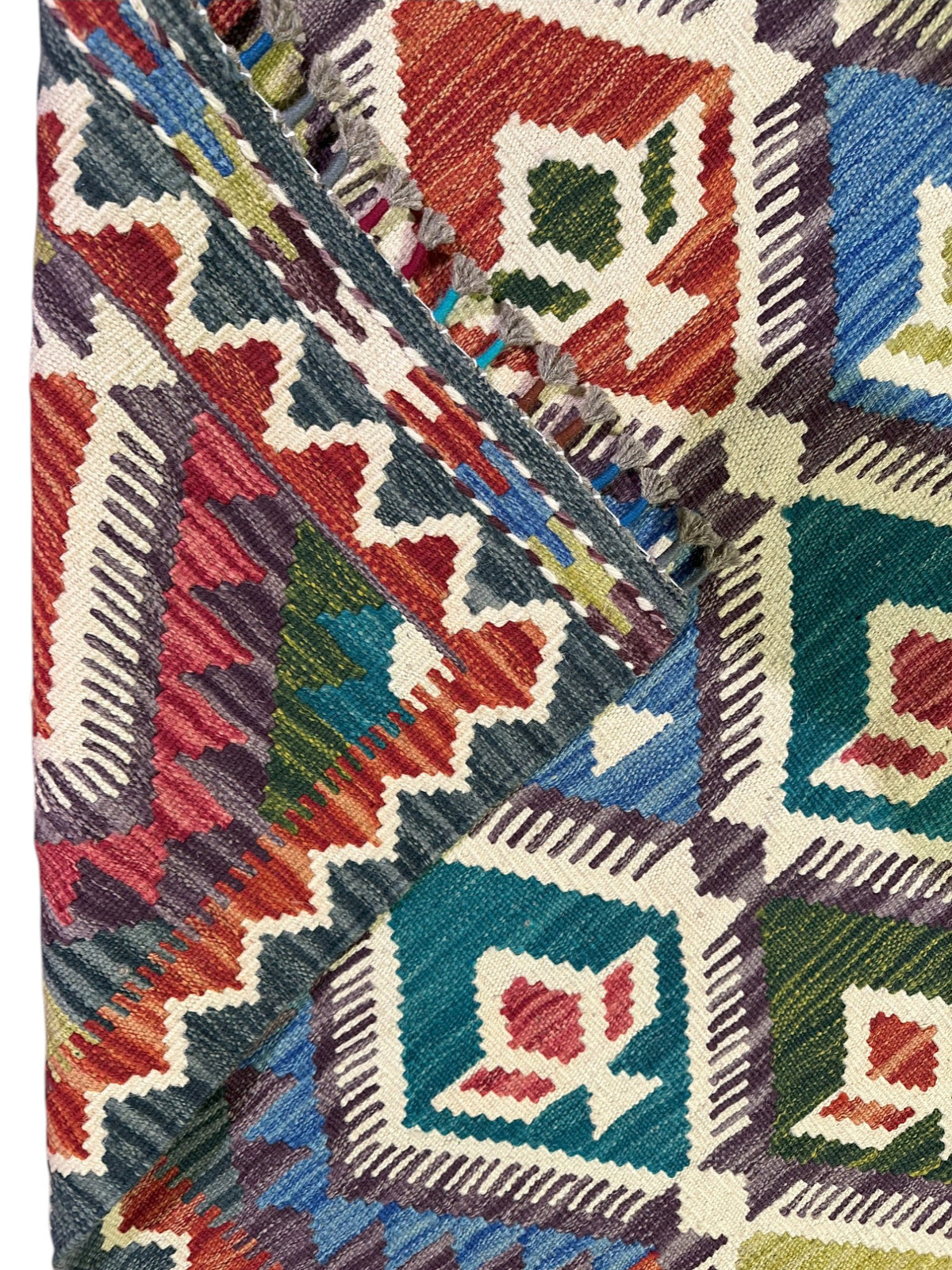Afghan Kilim Rug 6x8, Pink, Teal & Ivory, Hand-Woven Wool Flatweave, view 3