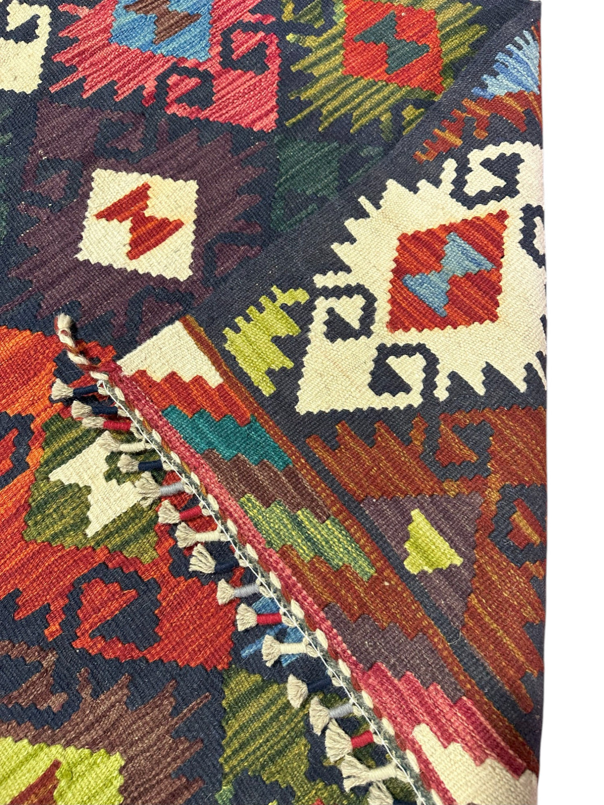 Afghan Kilim Rug 4x6, Navy, Rust & Ivory, Hand-Woven Wool Flatweave, view 3
