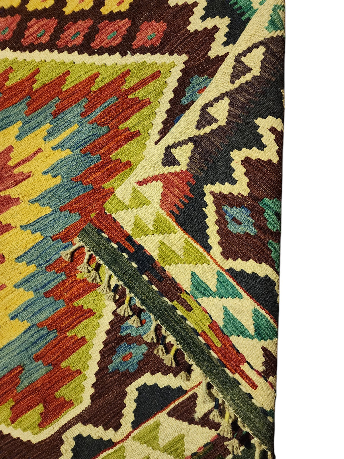 Afghan Kilim Rug 5x7, Brown, Rust & Yellow, Hand-Woven Wool Flatweave, view 3
