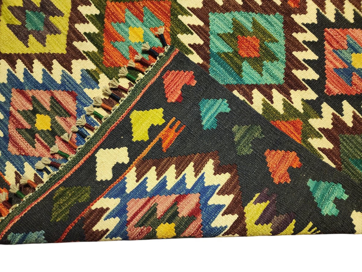 Afghan Kilim Rug 5x7, Navy, Rust & Ivory, Hand-Woven Wool Flatweave, view 3