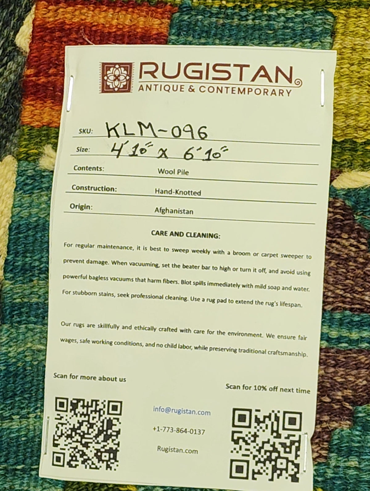 Afghan Kilim Rug 5x7, Teal, Green & Rust, Hand-Woven Wool Flatweave, view 4