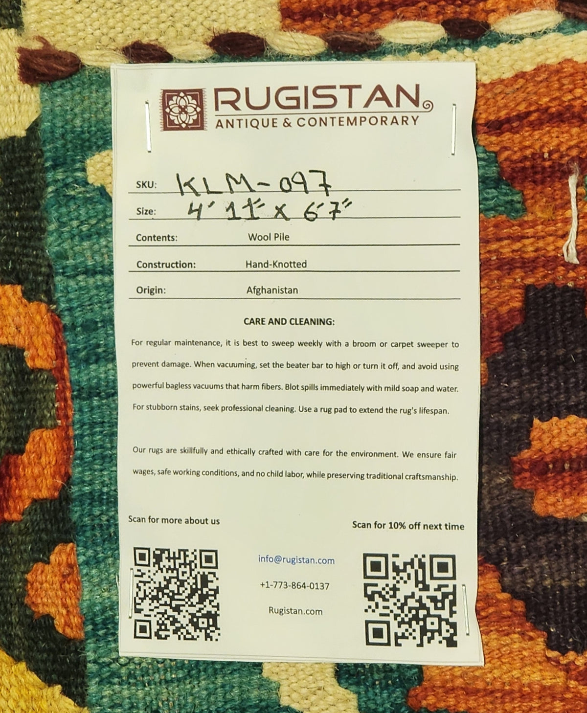 Afghan Kilim Rug 5x7, Green, Black & Rust, Hand-Woven Wool Flatweave, view 4