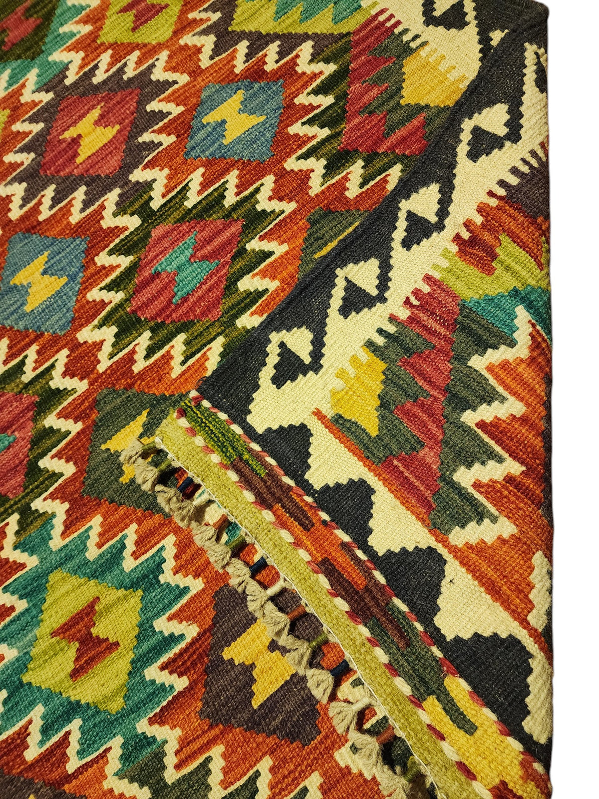 Afghan Kilim Rug 3x5, Rust, Orange & Teal, Hand-Woven Wool Flatweave, view 3