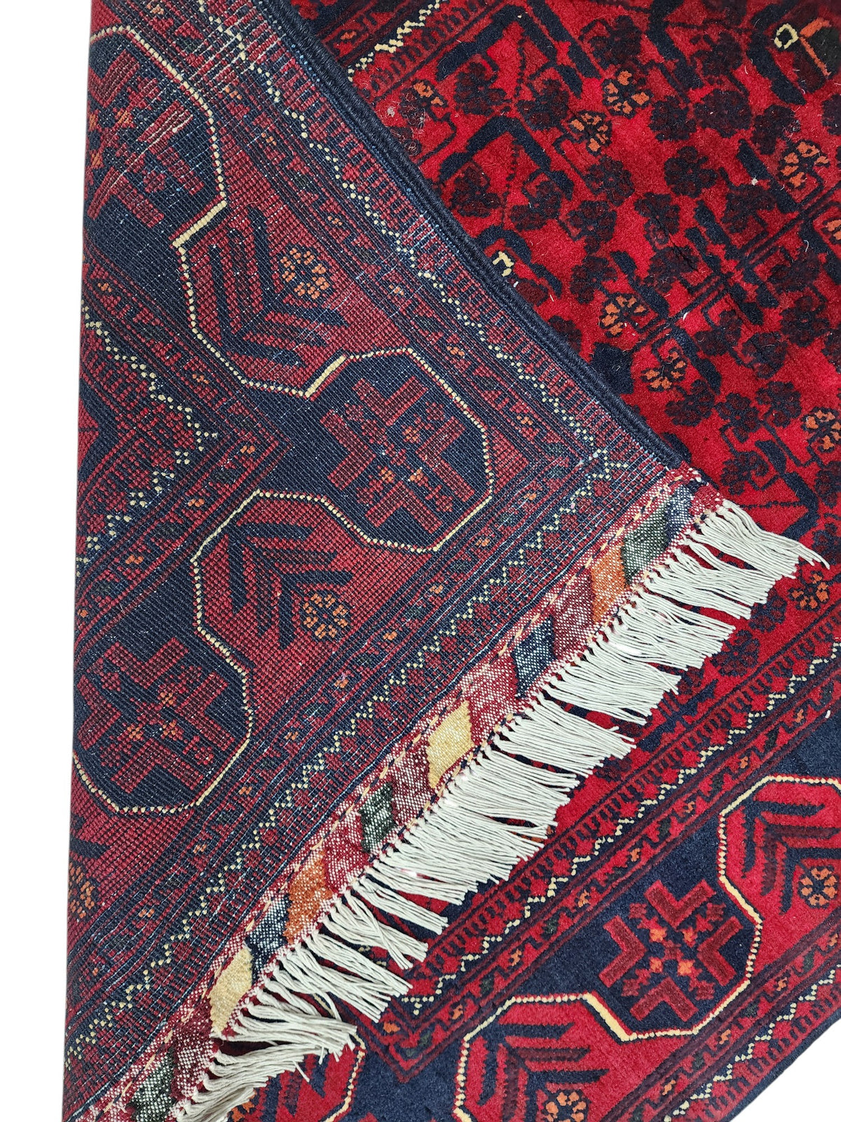 Afghan Bukhara Rug 2'8" x 4'4", Hand-Knotted Wool, Red, view 3