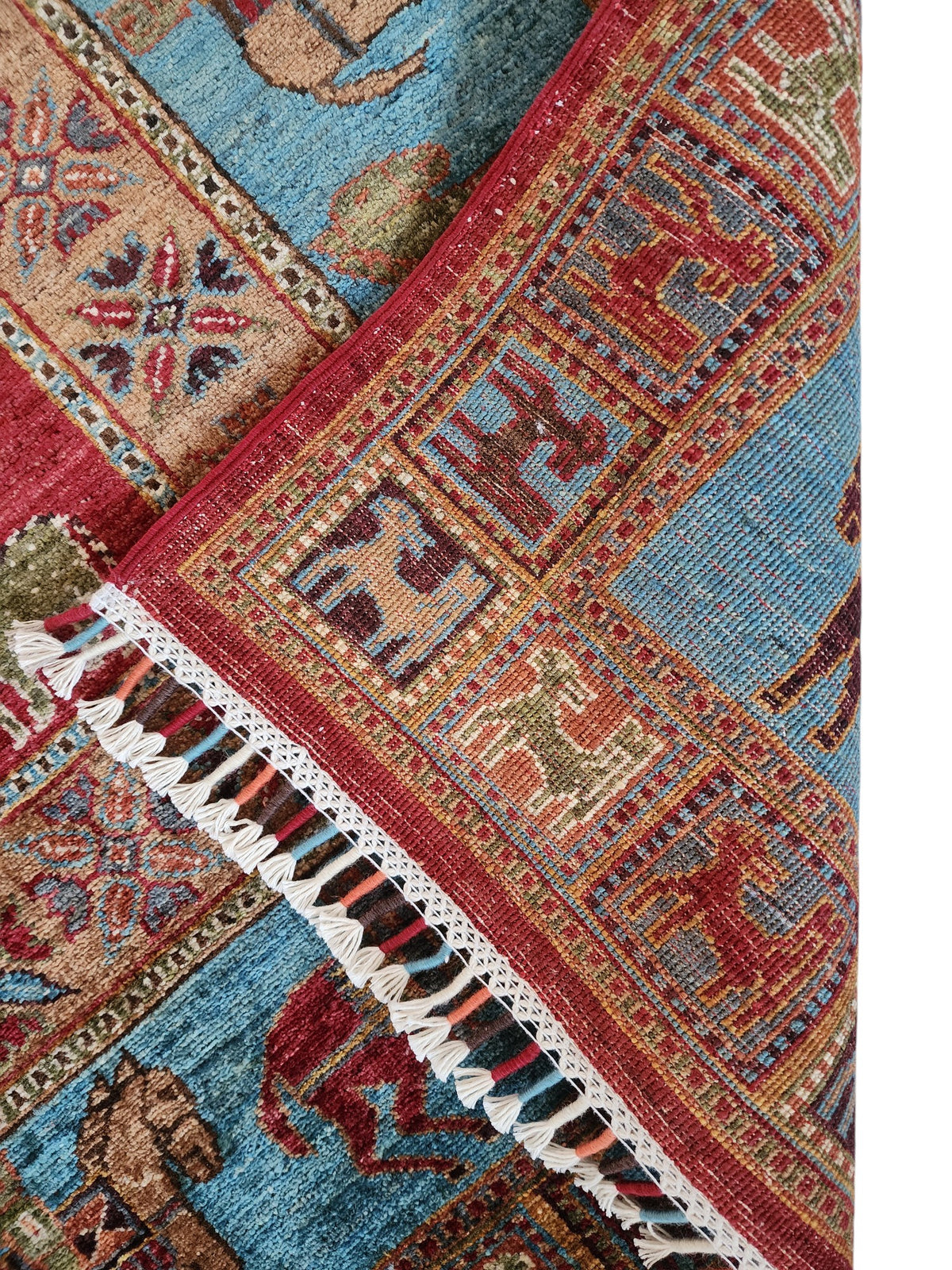 Afghan Gabbeh Rug 9x12, Rust, Light Blue & Red, Hand-Knotted Wool, view 3