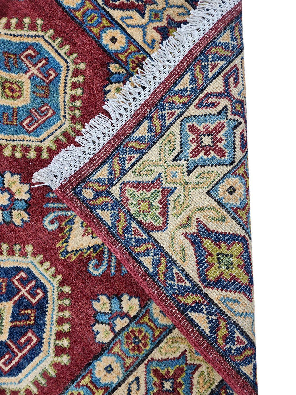 Afghan Kazak Stars Rug 4x6, Red, Gold & Ivory, Hand-Knotted Wool, view 4