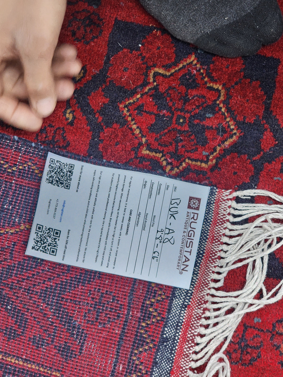 Afghan Bukhara Runner 2'8" x 6'6", Hand-Knotted Wool, Red, view 4