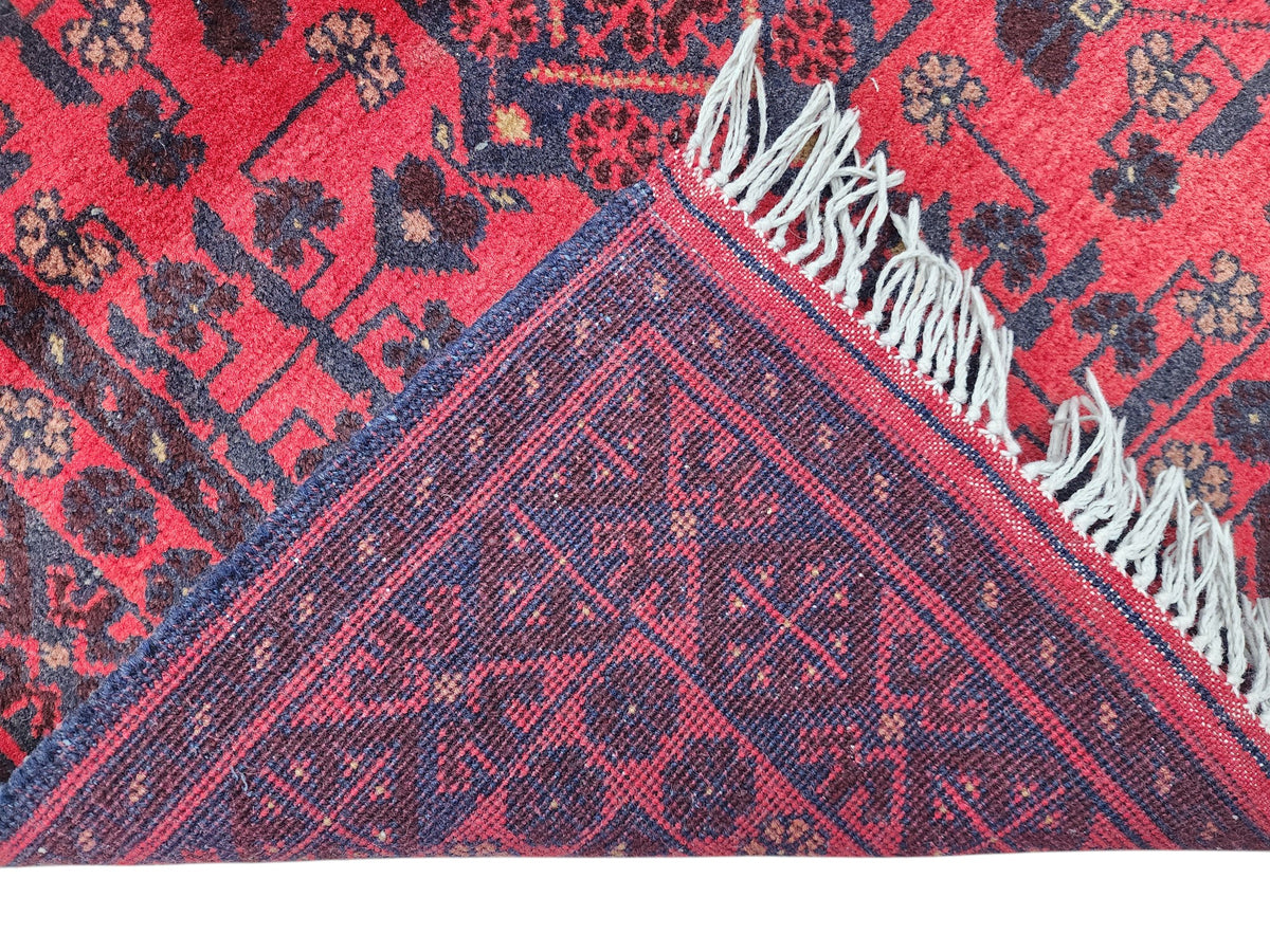 Afghan Bukhara Runner 2'9" x 6'4", Hand-Knotted Wool, Red, view 3