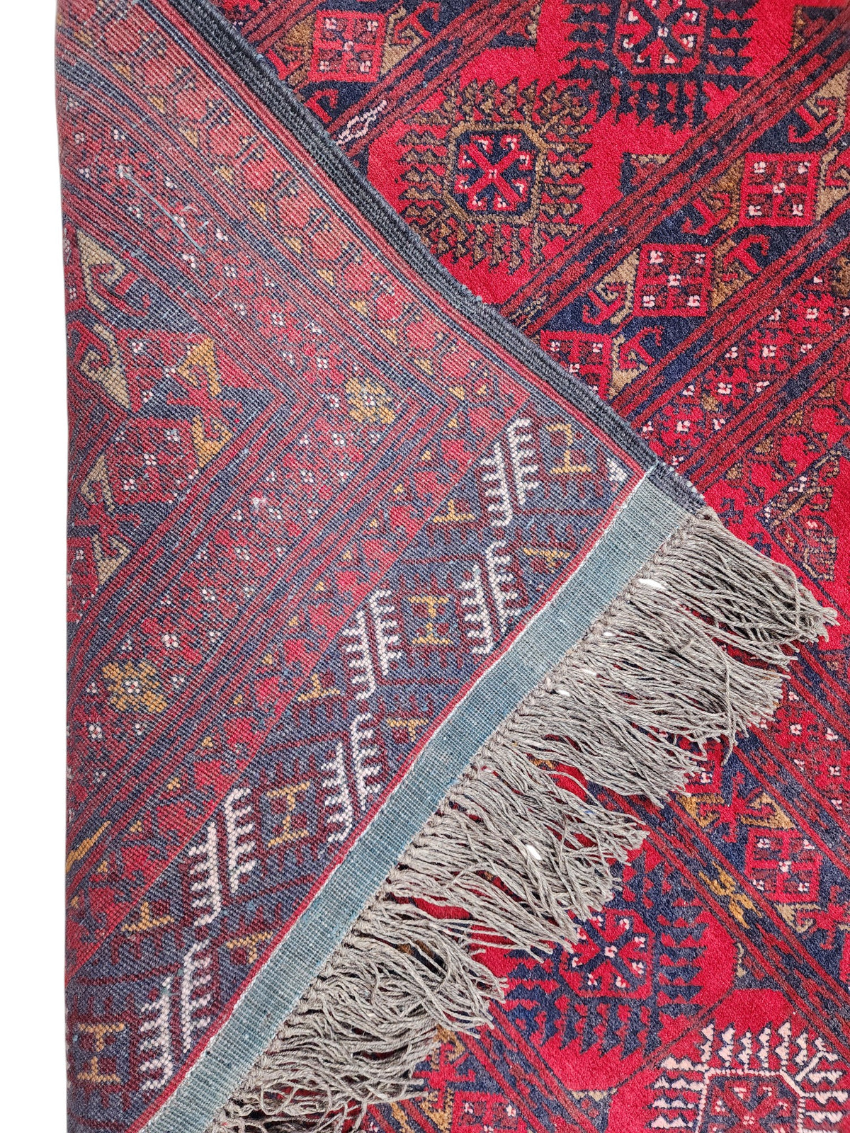 Afghan Mauri Rug 7x10, Red, Navy & Ivory, Hand-Knotted Wool, view 3