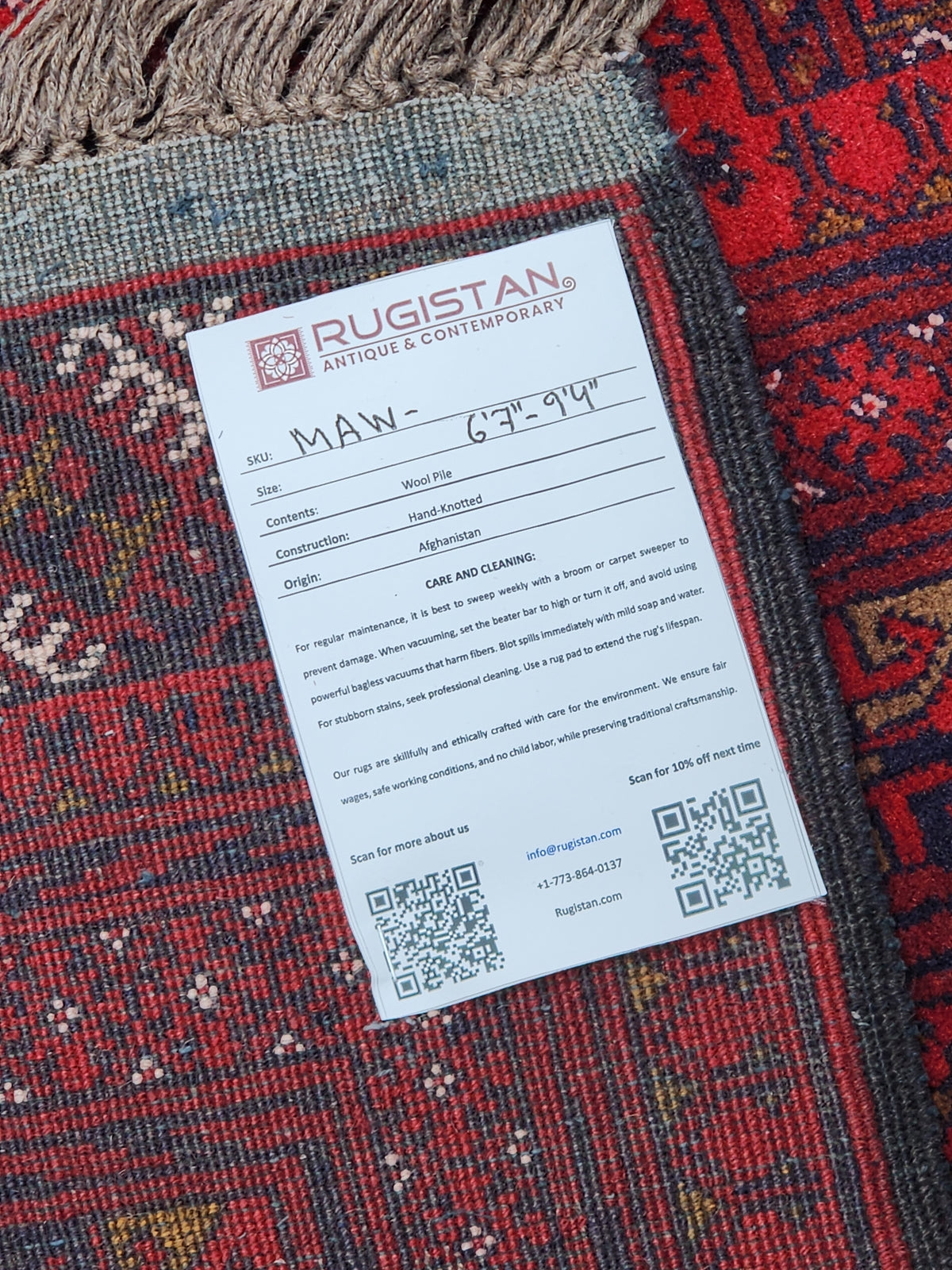 Afghan Mauri Rug 7x10, Red, Navy & Ivory, Hand-Knotted Wool, view 4