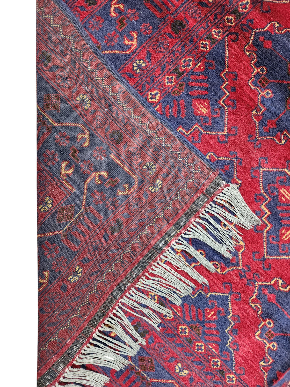 Afghan Andkhoy Rug 7x10, Red, Navy & Ivory, Hand-Knotted Wool, view 3