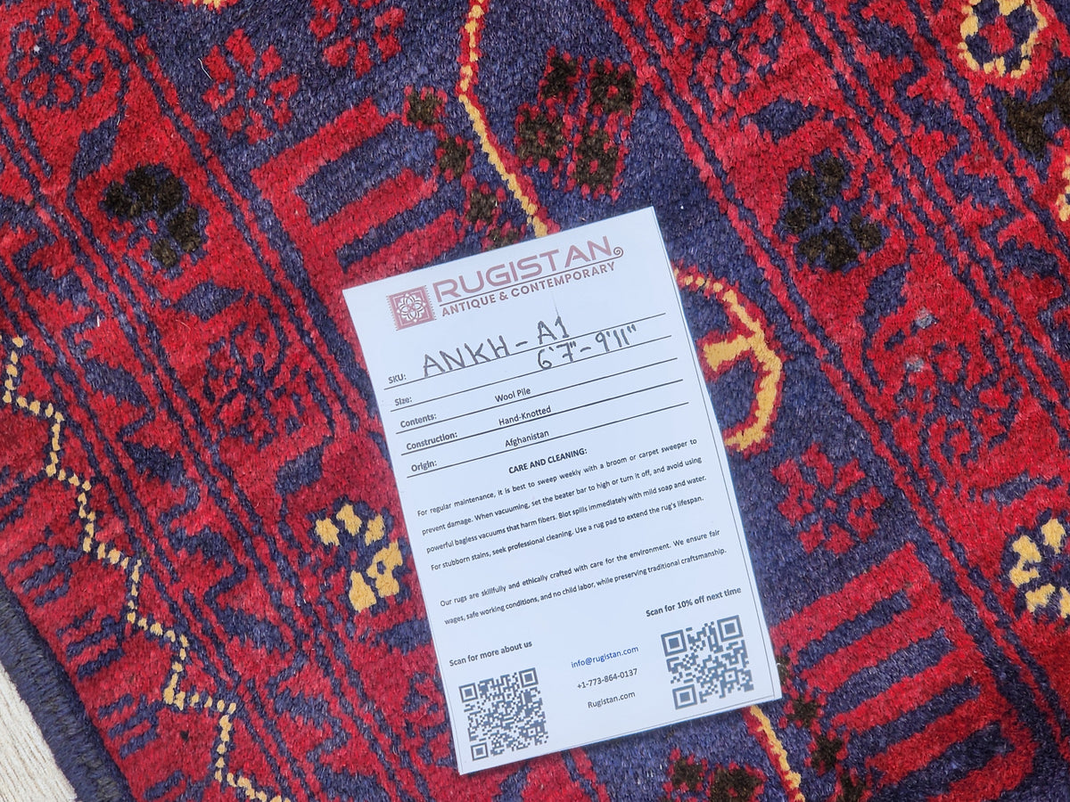 Afghan Andkhoy Rug 7x10, Red, Navy & Ivory, Hand-Knotted Wool, view 4
