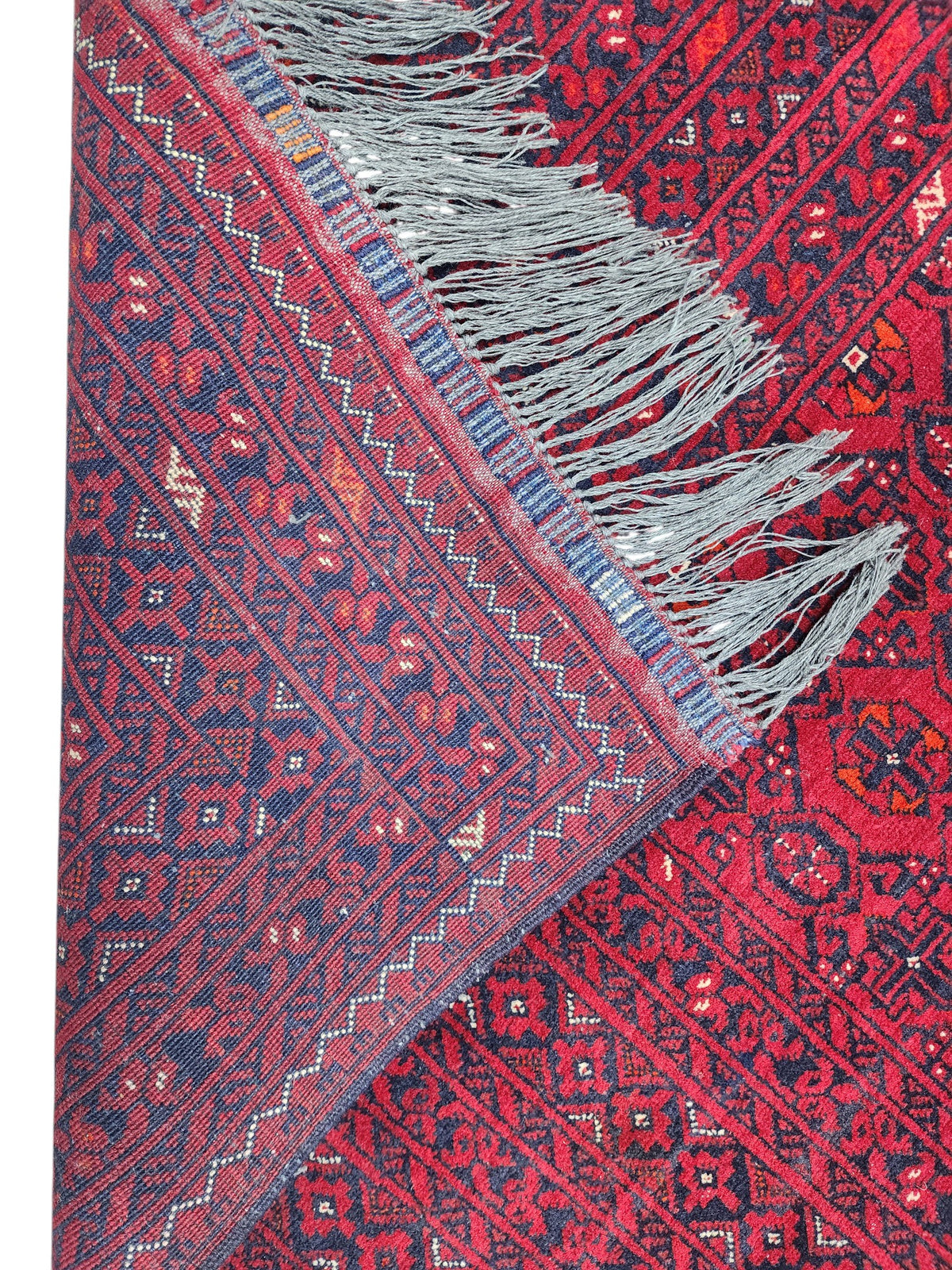 Afghan Beshir Gul Rug 7x9, Burgundy, Red & Navy, Hand-Knotted Wool, view 3