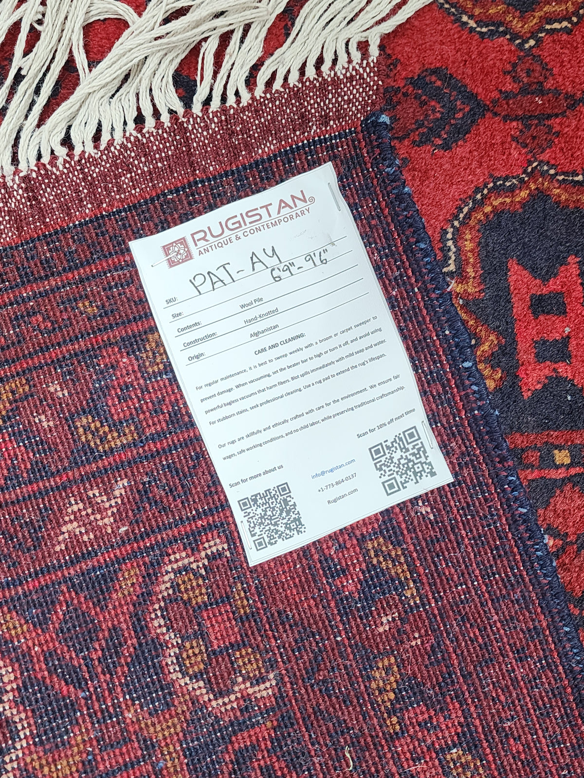 Afghan Patnos Rug 6'9" x 9'5", Hand-Knotted Wool, Red, view 4