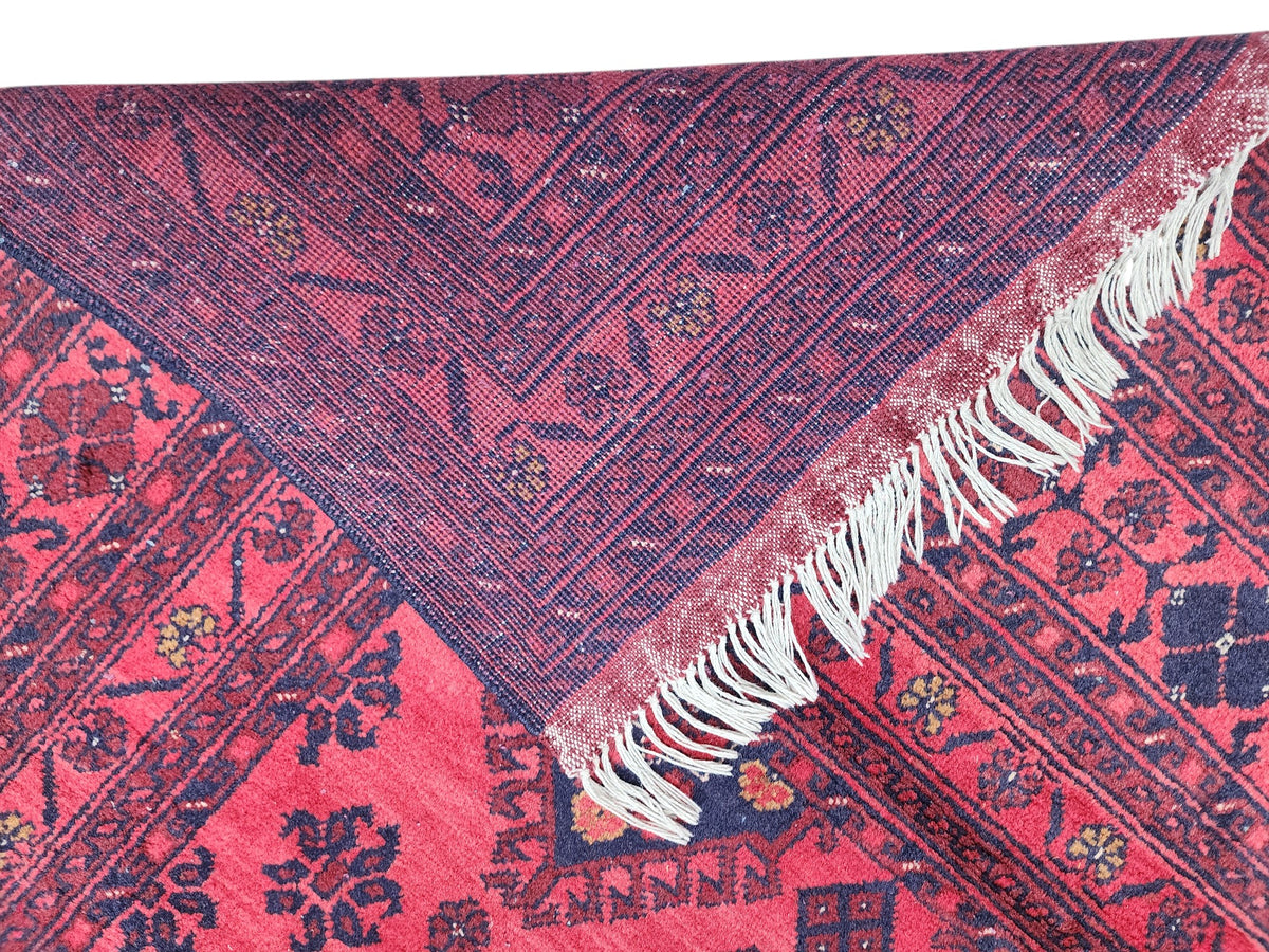 Afghan Patnos Rug 6'7" x 9'11", Hand-Knotted Wool, Red & Blue, view 3
