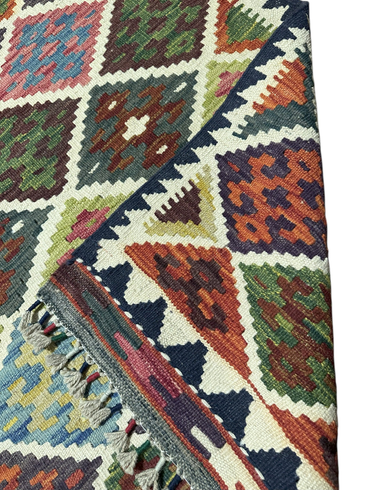 Afghan Kilim Rug 5x7, Brown, Olive Green & Rust, Hand-Woven Wool Flatweave, view 3
