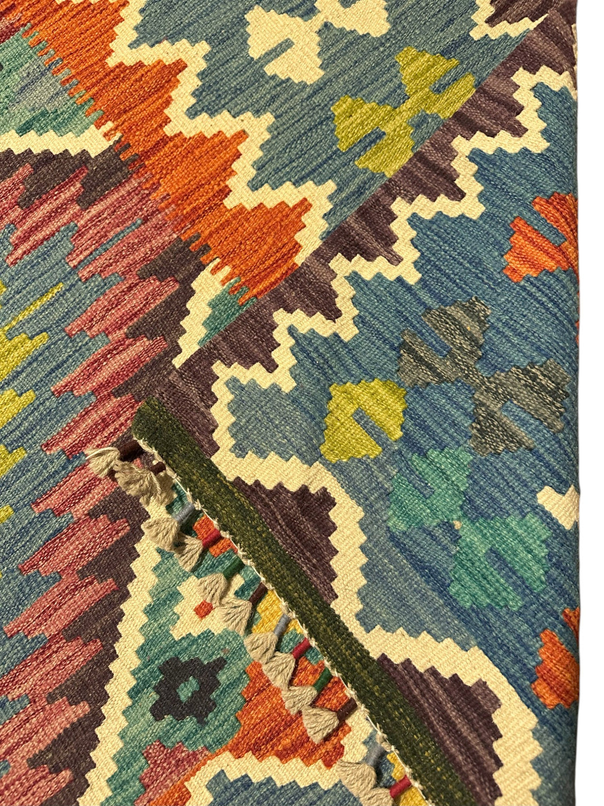 Afghan Kilim Rug 5x7, Blue, Teal & Purple, Hand-Woven Wool Flatweave, view 3