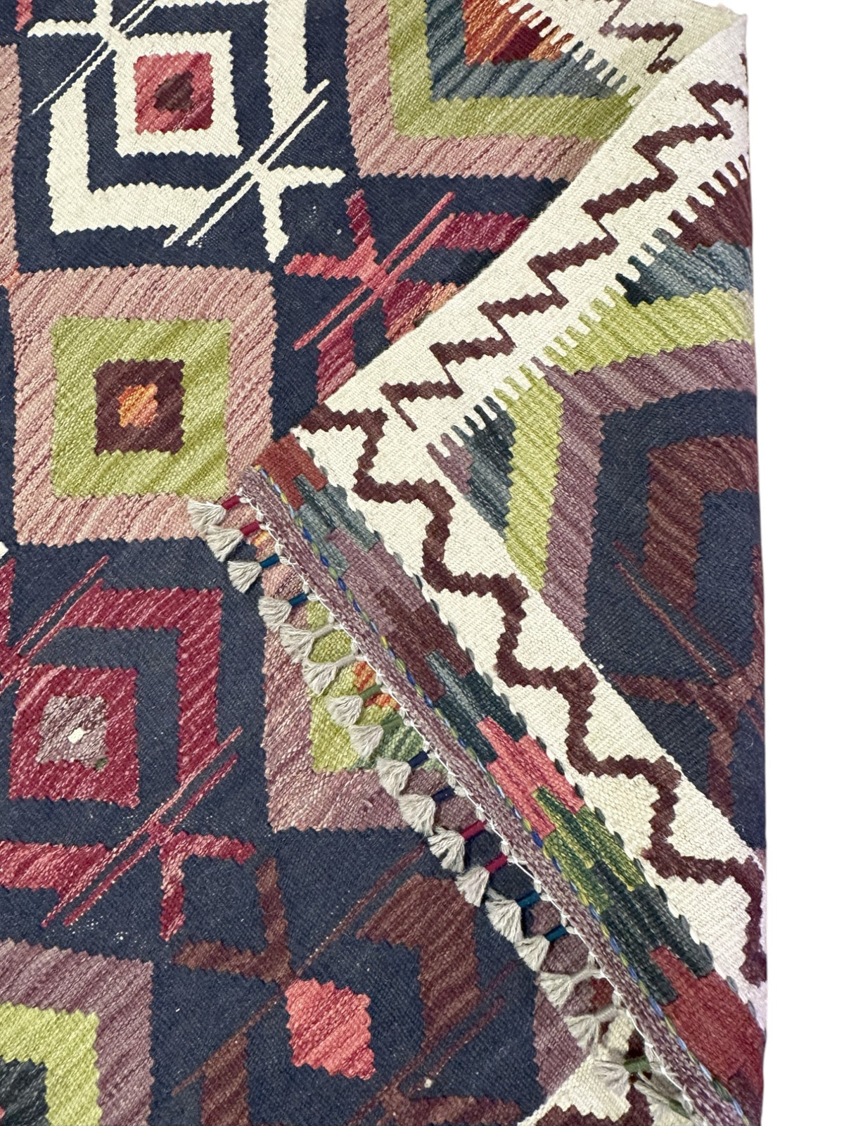 Afghan Kilim Rug 3x5, Navy, Purple & Olive Green, Hand-Woven Wool Flatweave, view 3